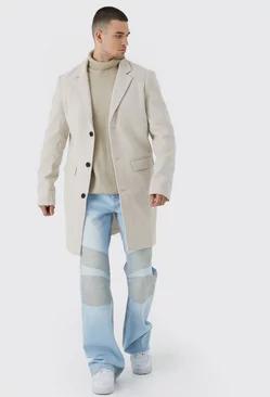 Tall Single Breasted Wool Mix Overcoat Beige