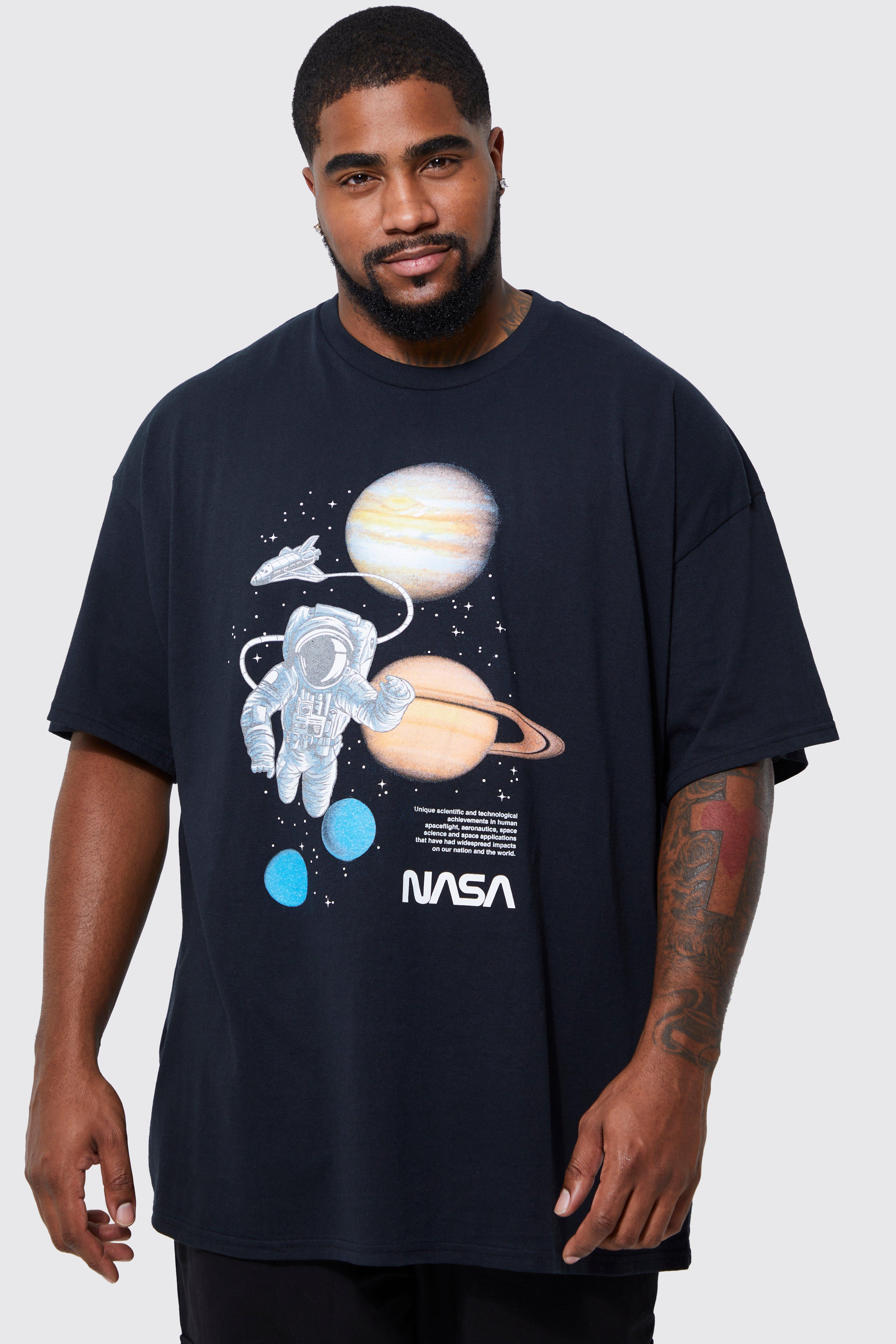 Mens Plus Size Nasa Sleeve Print License T-Shirt - Black