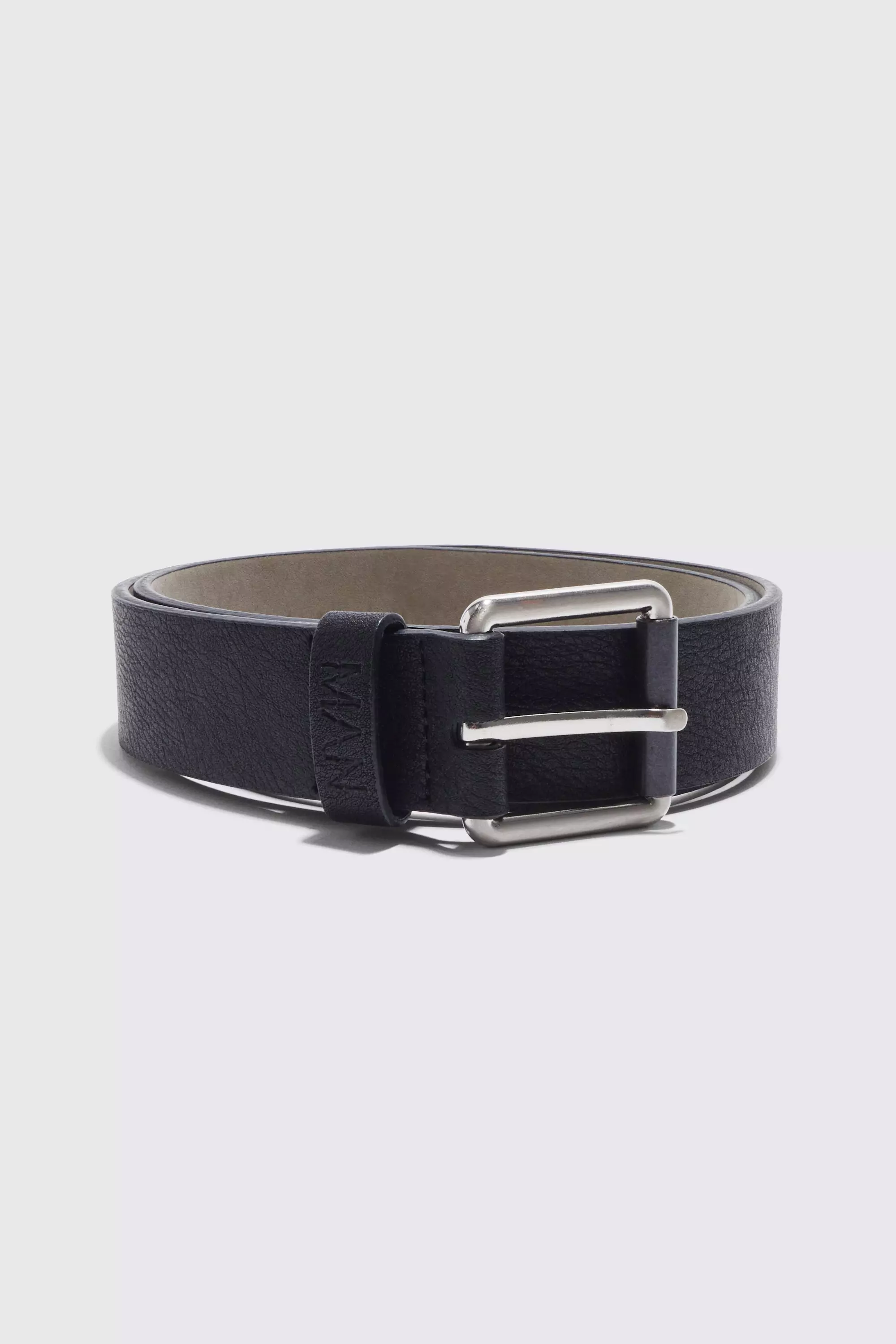 Man Faux Leather Belt Black