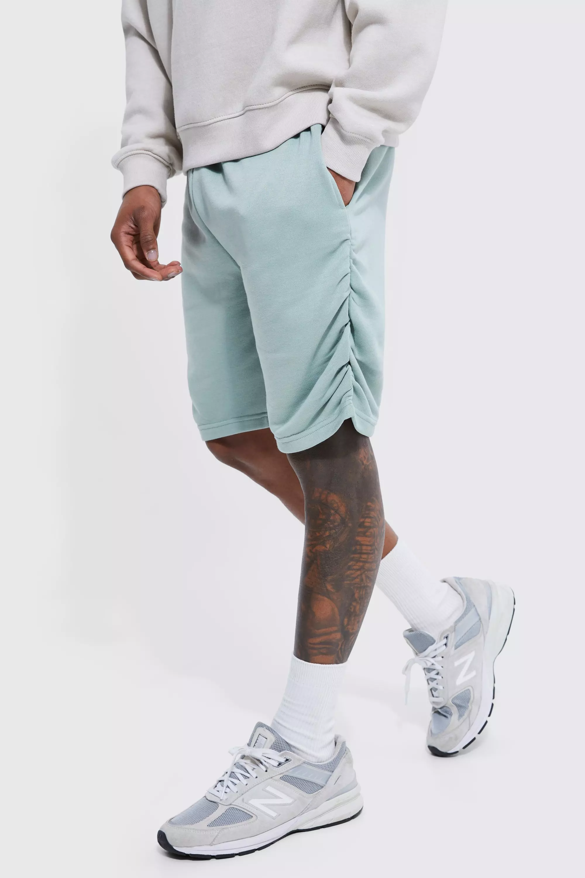 Green Slim Fit Ruched Side Sweat Shorts