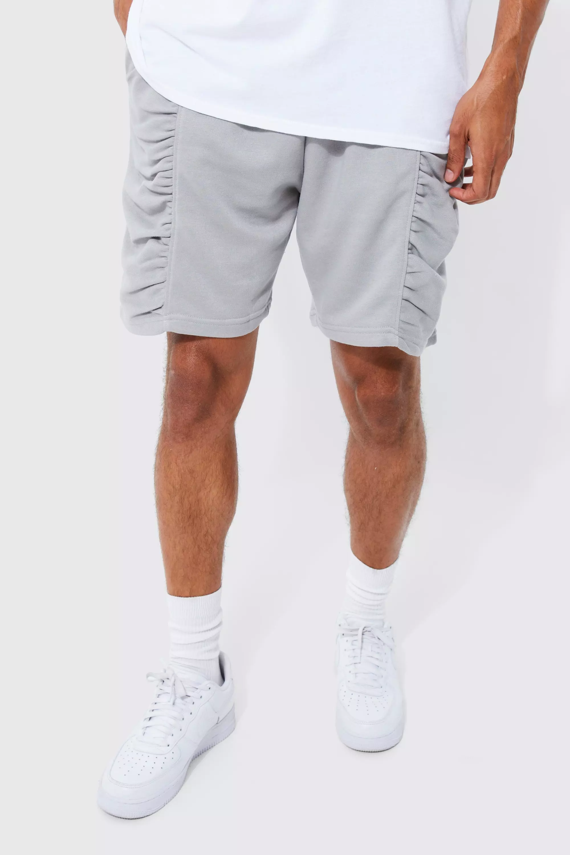Grey Relaxed Fit Ruched Pintuck Jersey Short