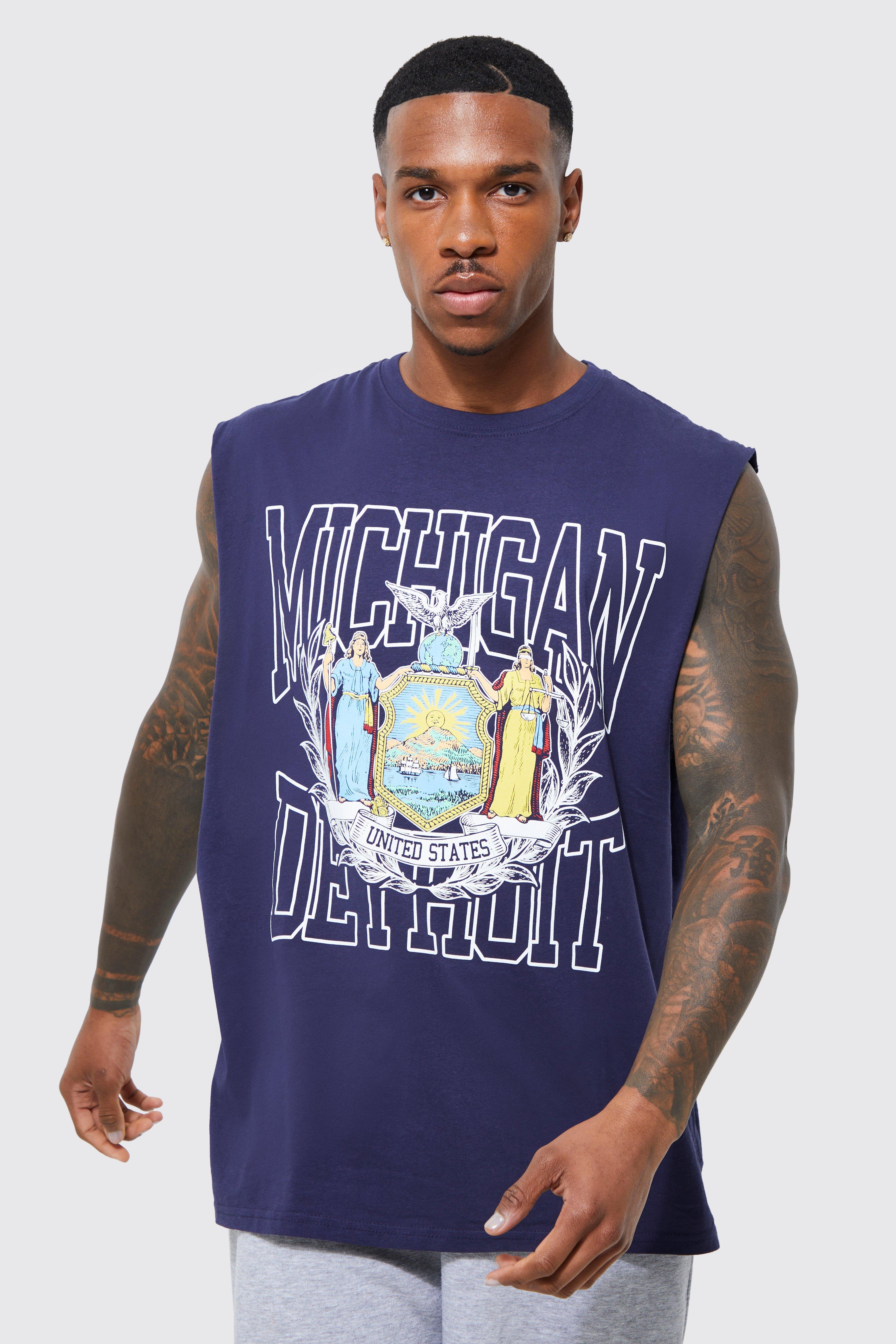 Oversized Michigan Varsity Tank boohooMAN USA