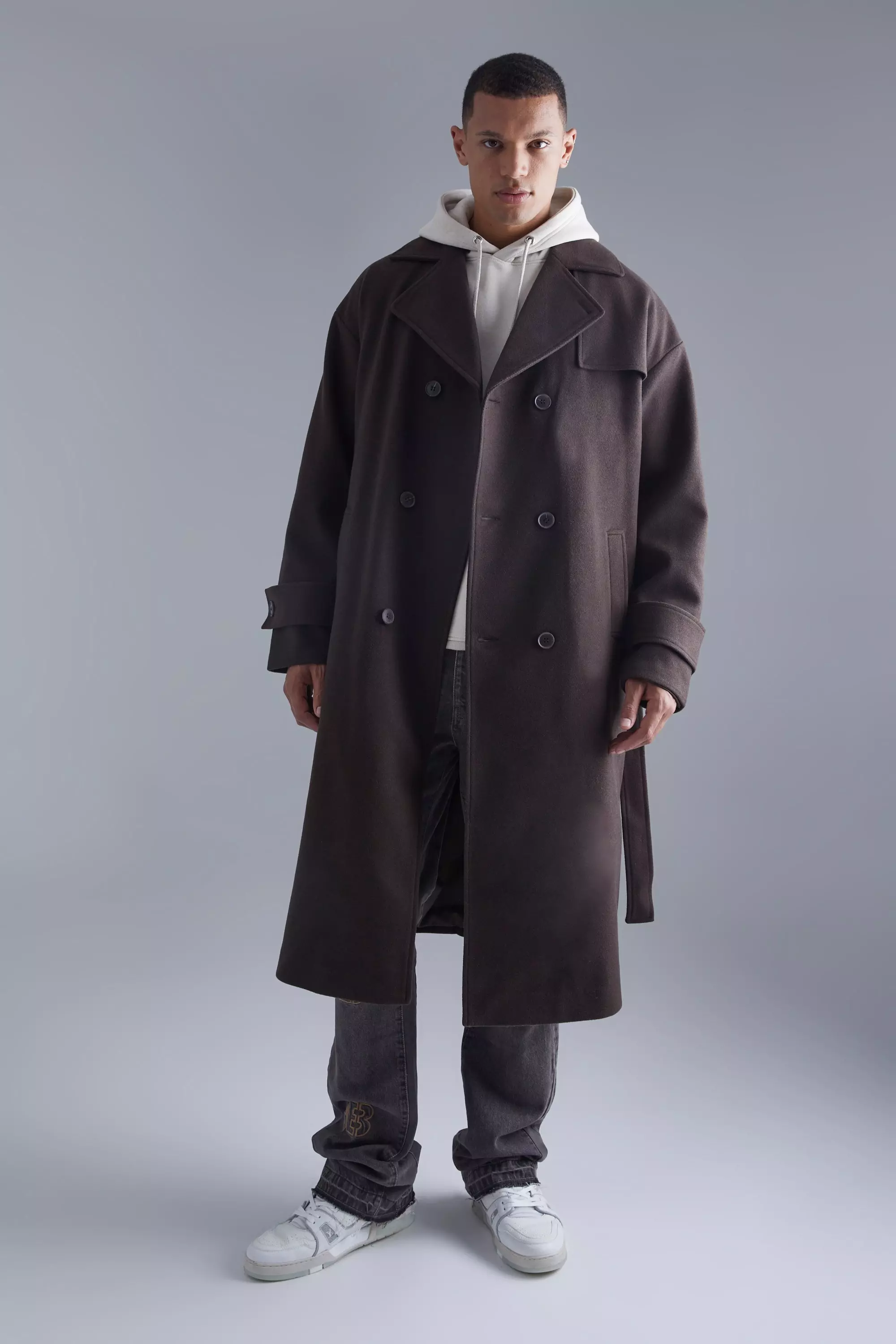 Tall Double Breasted Trench Overcoat Chocolate