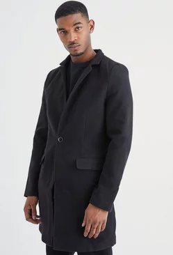Black Tall Notch Collar Smart Overcoat