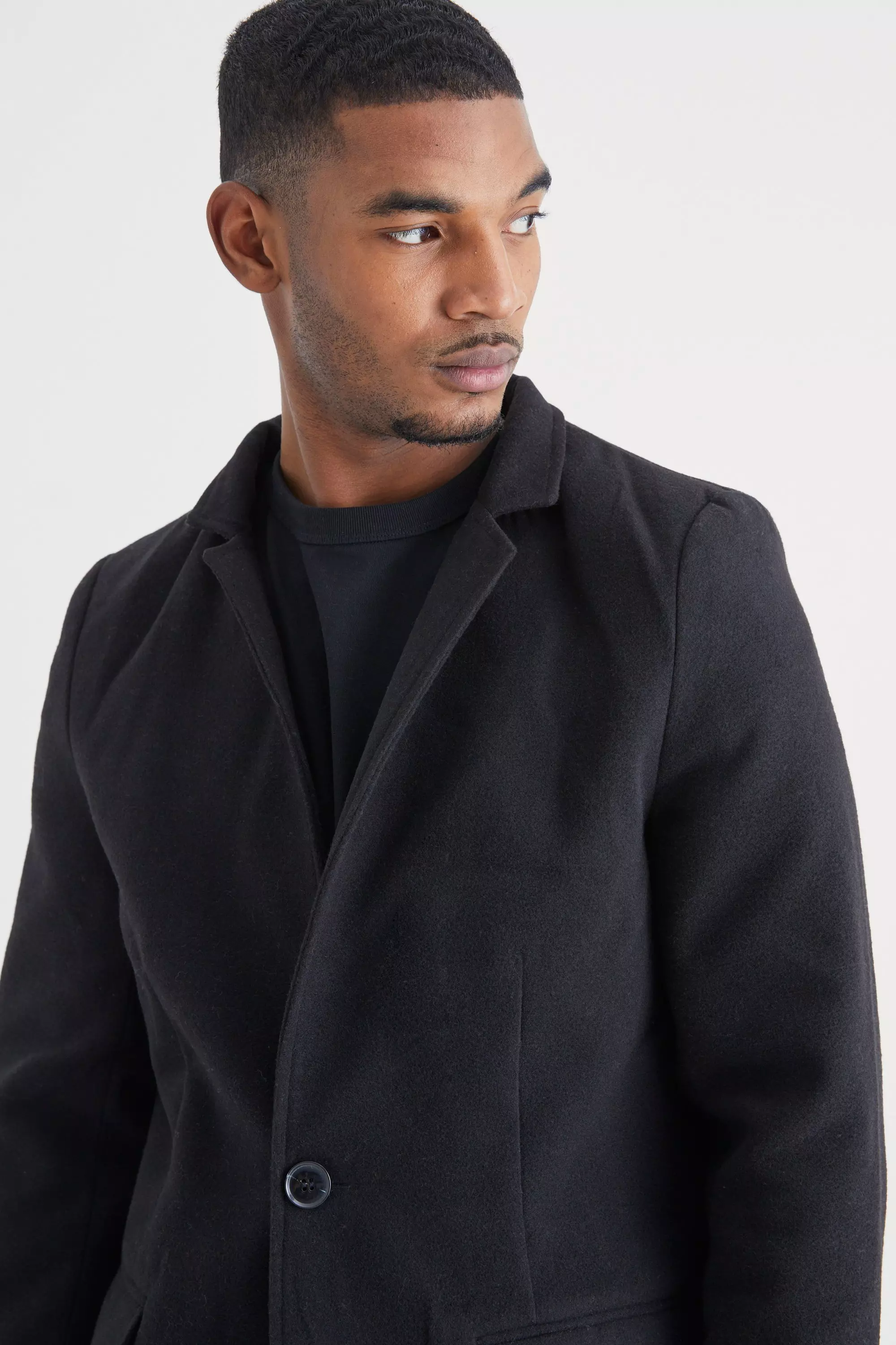 Tall Notch Collar Smart Overcoat boohooMAN UK