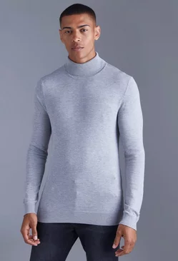 Grey Muscle Roll Neck Sweater