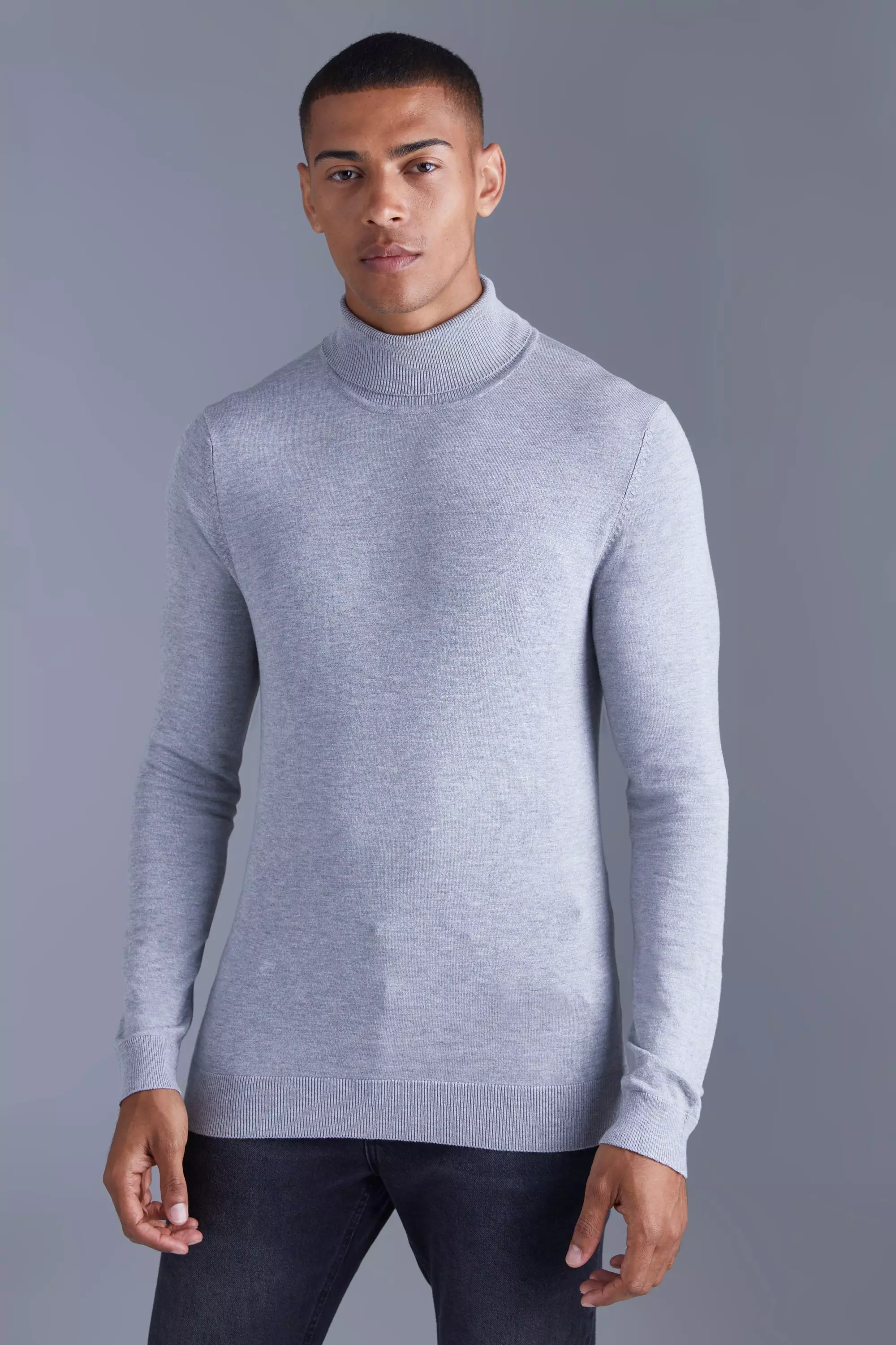 Muscle Roll Neck Sweater Grey marl
