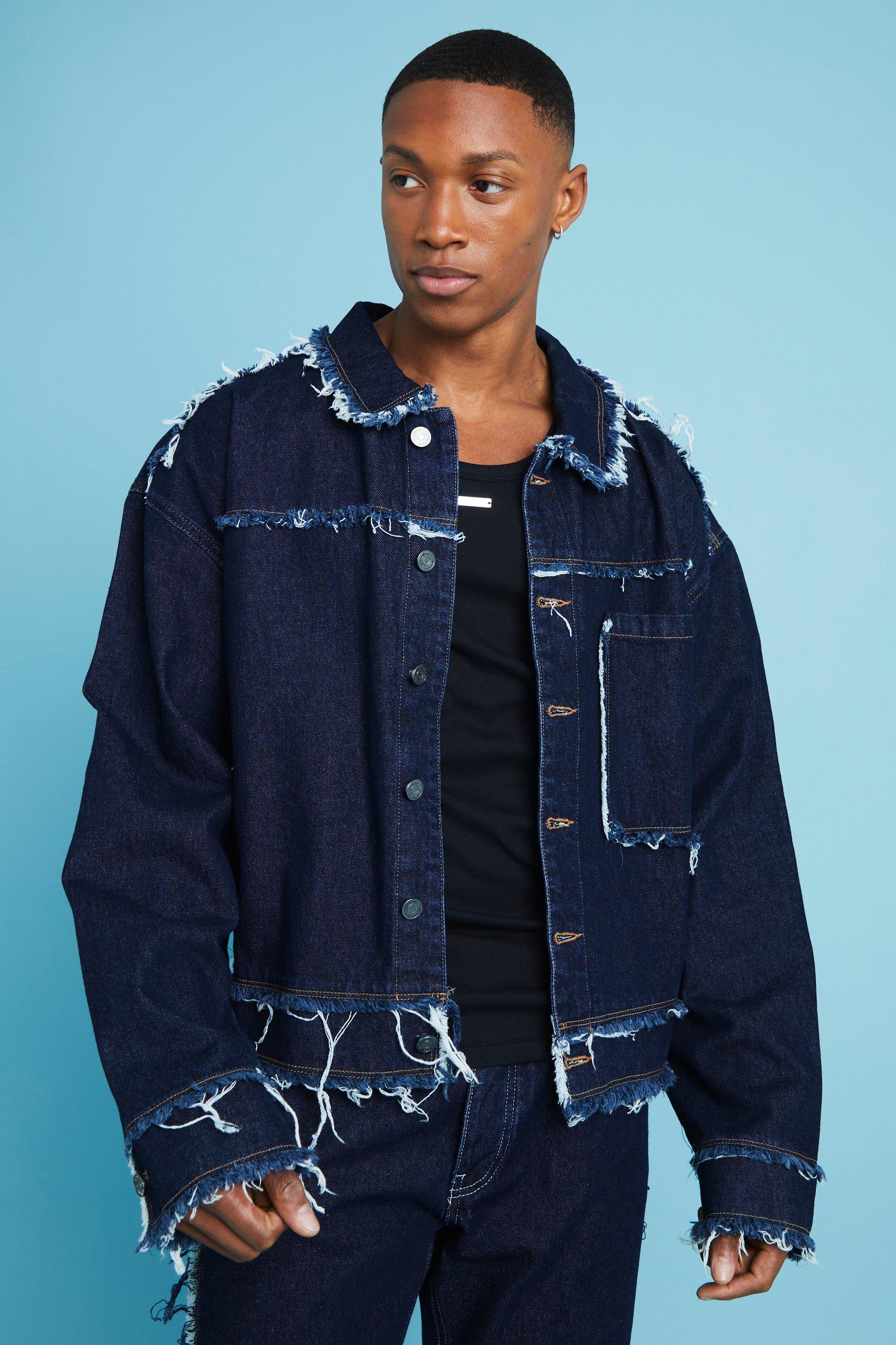 Mens denim jacket with fringe sale