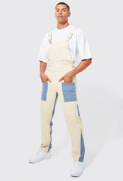 Relaxed Fit Overdye Panel Overalls Stone