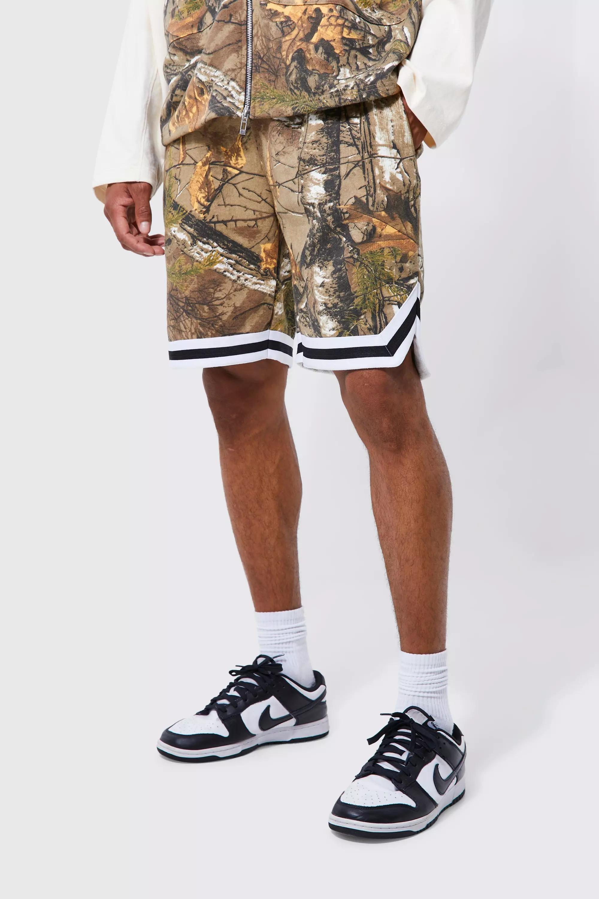 Loose Fit Mid Length Camo Basketball Short Khaki