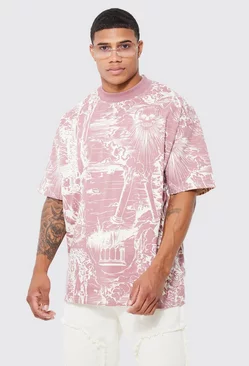 Oversized Contrast Neck Skeleton T-shirt Pink