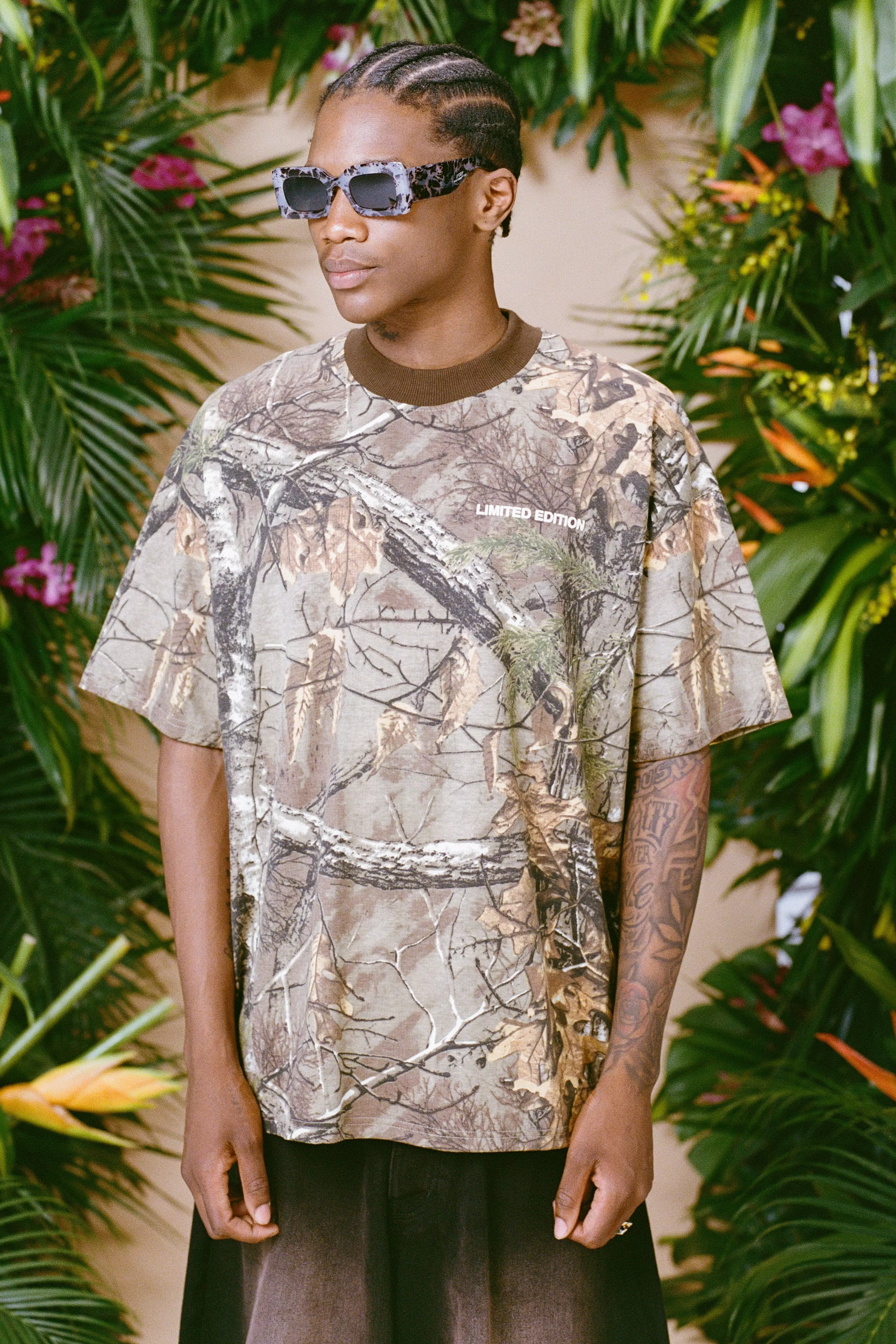 Khaki Oversized Extended Neck Camouflage T-shirt alternative image