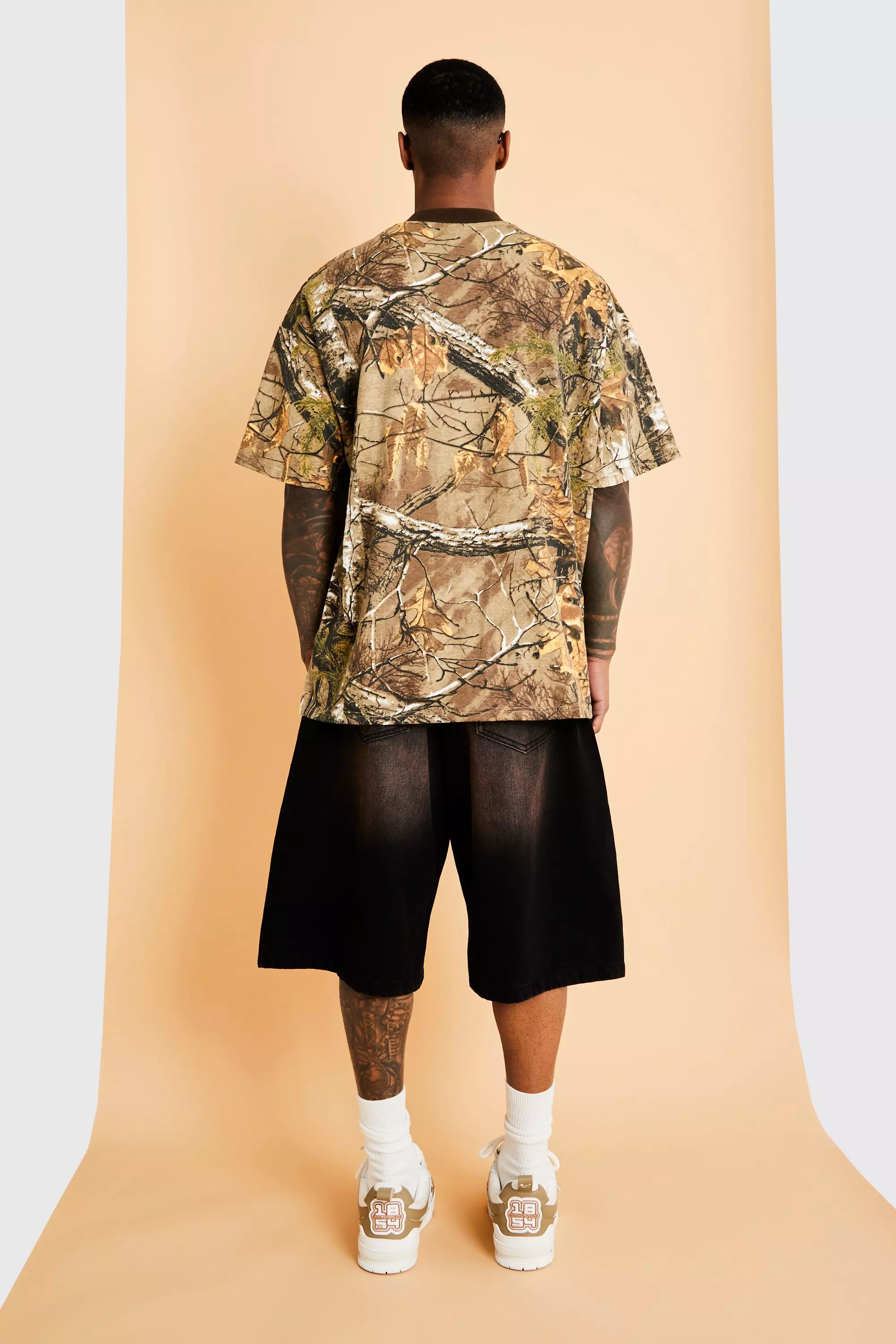 Khaki Oversized Extended Neck Camouflage T-shirt alternative image