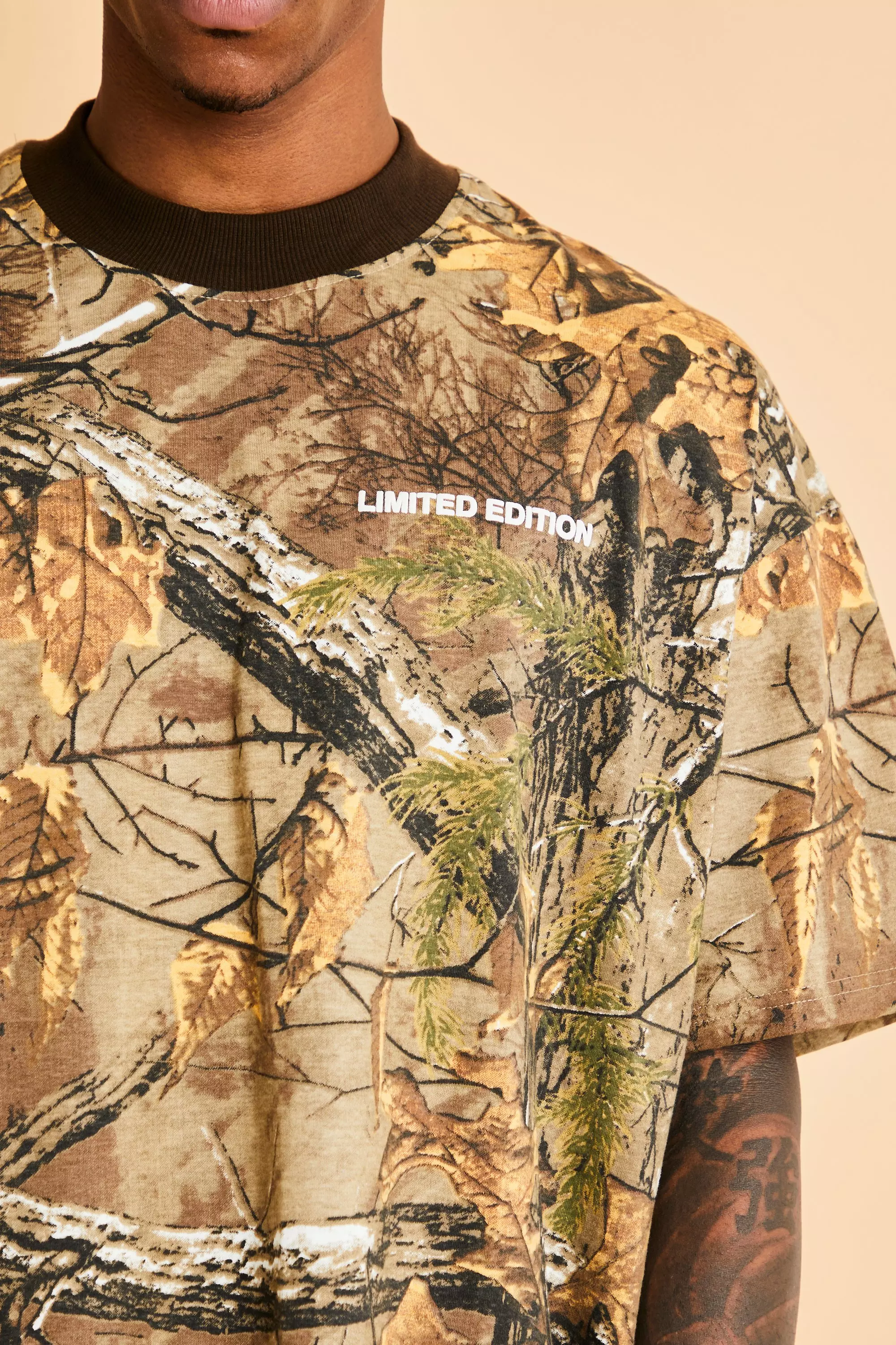 Khaki Oversized Extended Neck Camouflage T-shirt alternative image