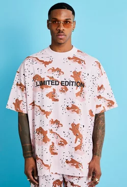 Oversized Extended Neck Camouflage T-shirt khaki