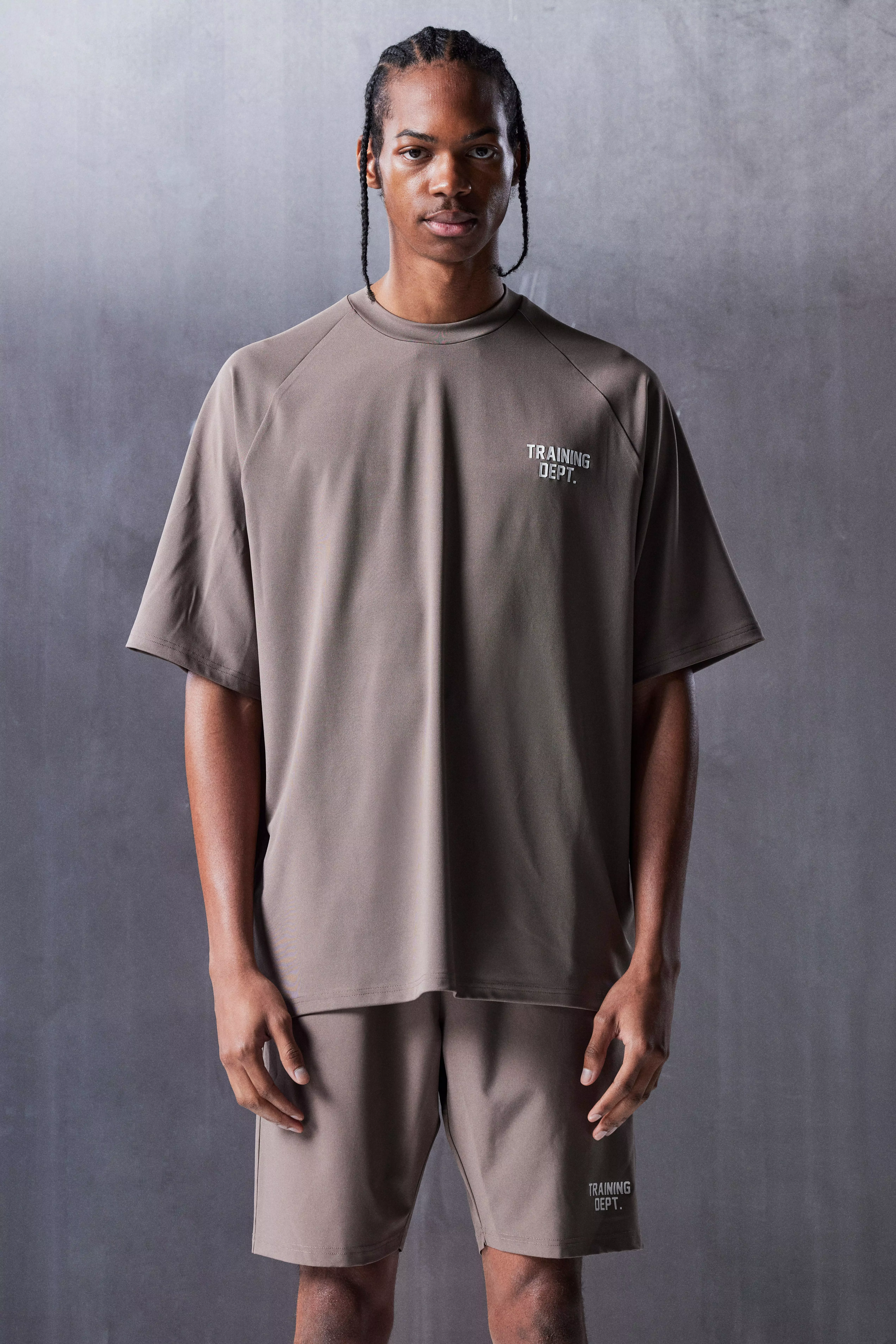 Taupe Beige Man Active Training Dept Boxy Performance T-shirt