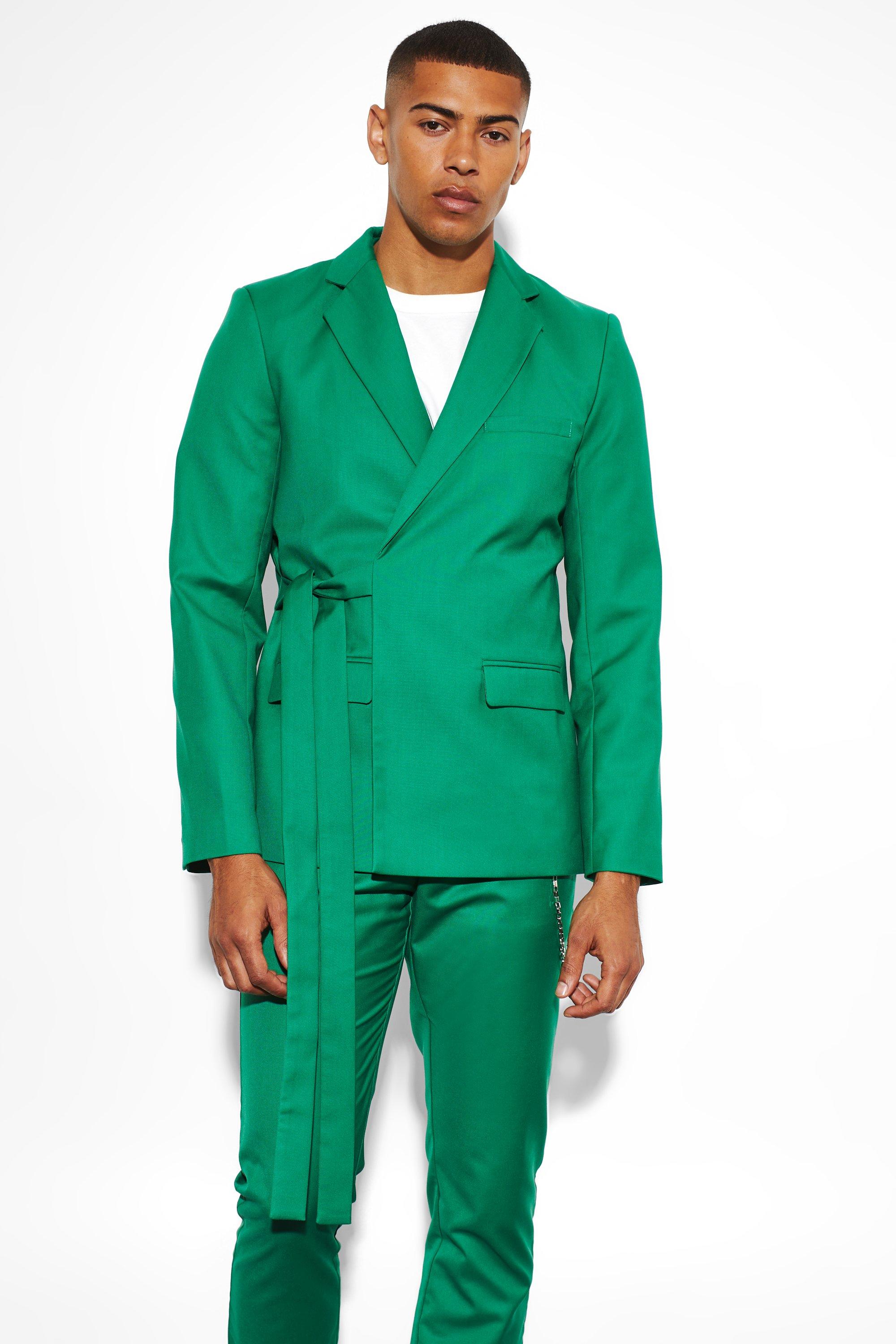 Dark green Slim Wrap Panel Suit Jacket