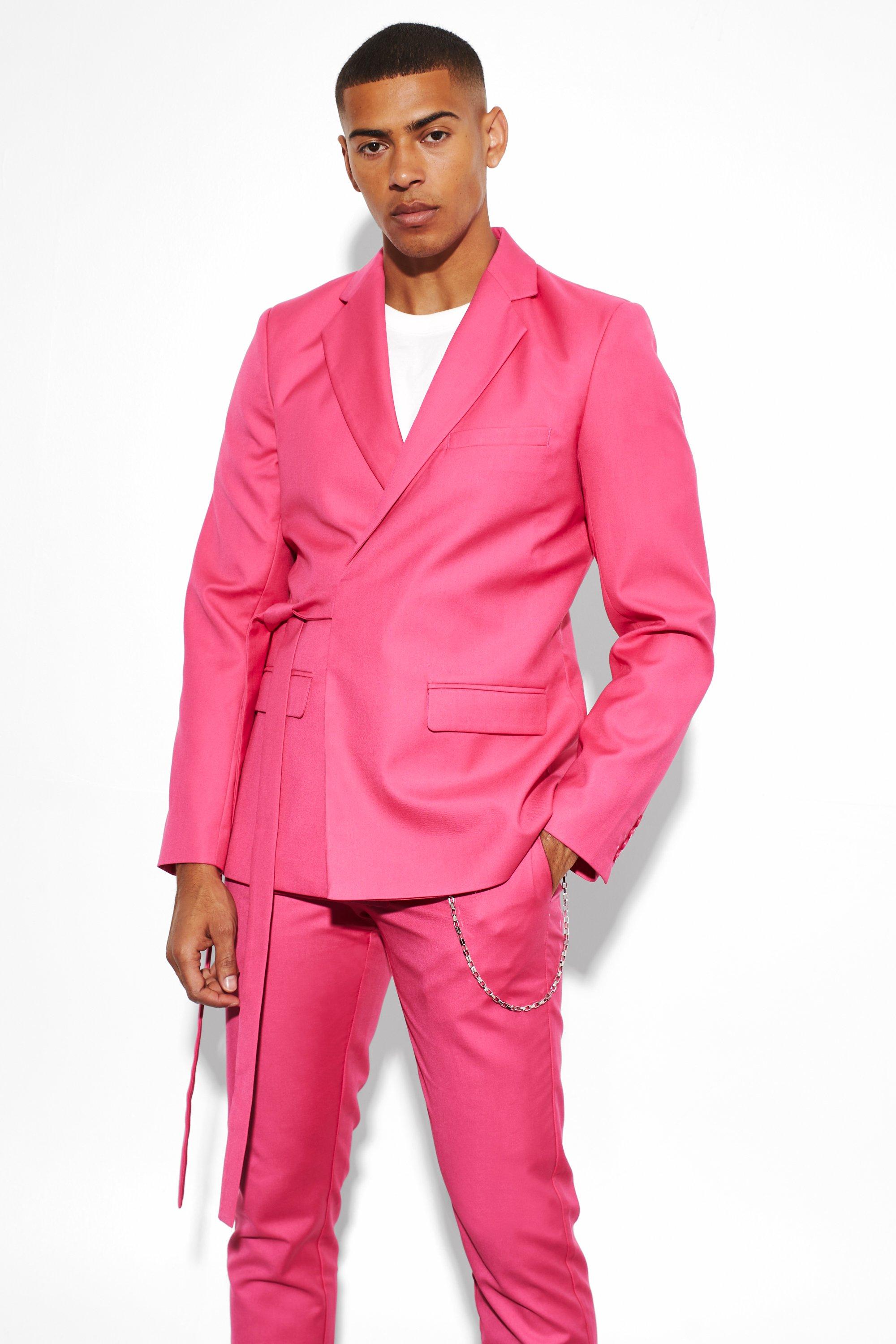 Fuchsia Slim Wrap Panel Suit Jacket