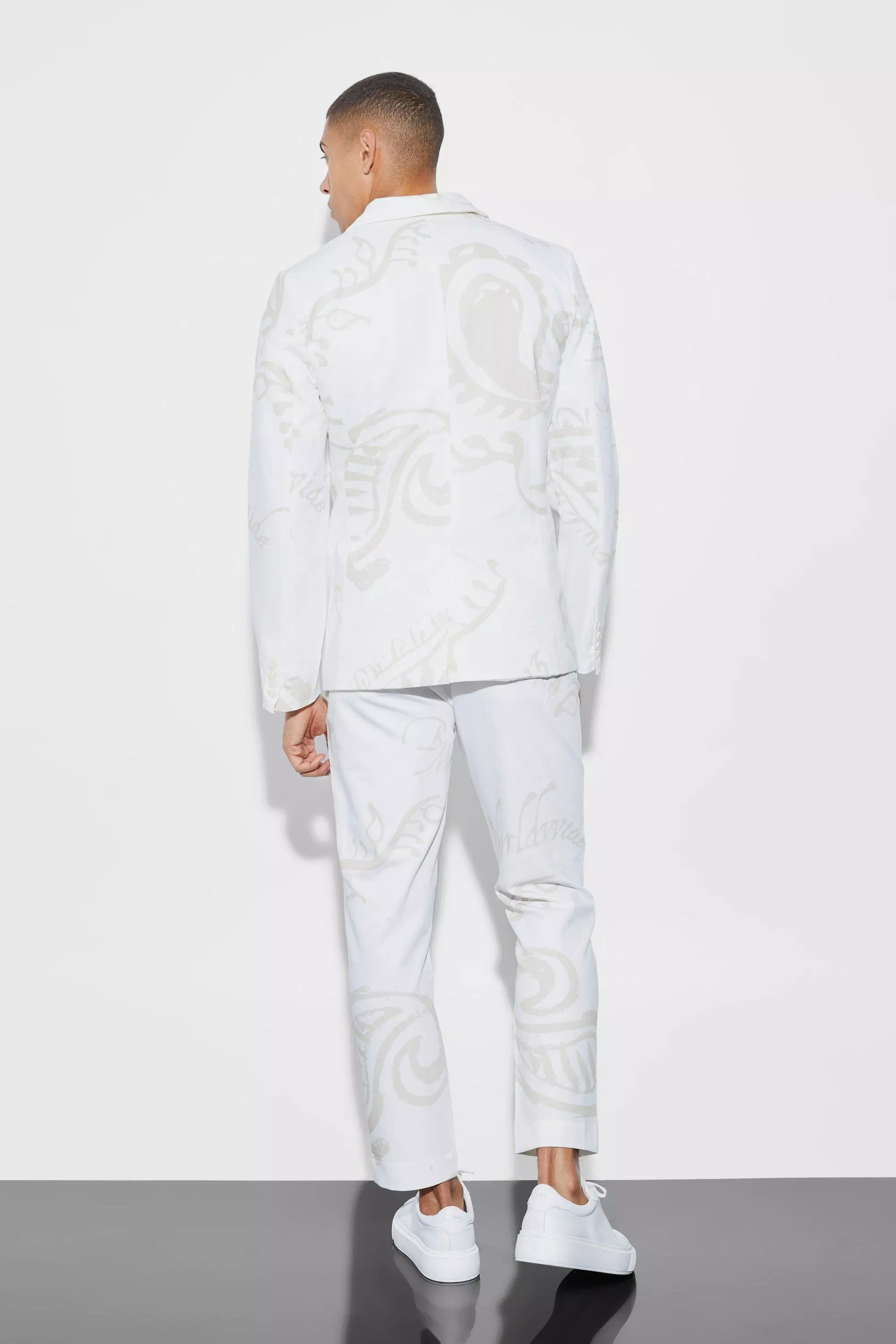 Ecru Slim Double Breasted Paisley Suit Jacket alternative image