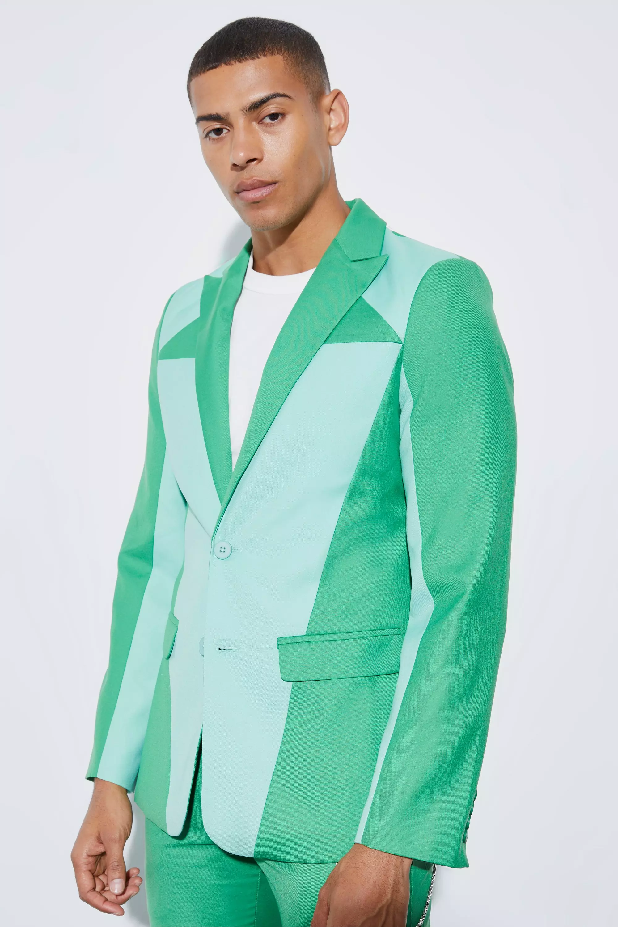Skinny Colourblock Suit Jacket Green