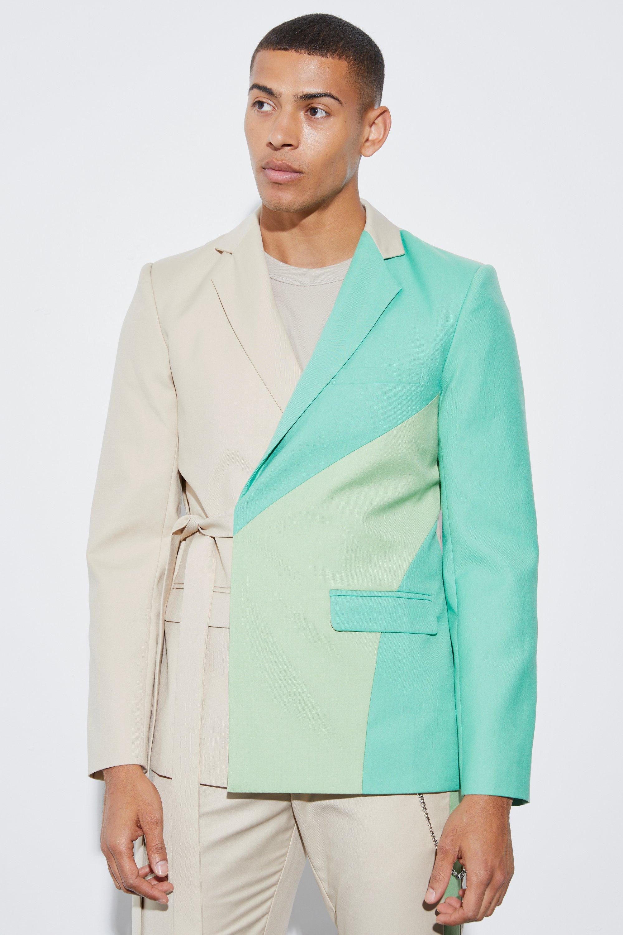 Pale green Slim Wrap Panel Suit Jacket