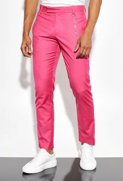 Slim Fit Suit Trousers with Chain Detail fuchsia