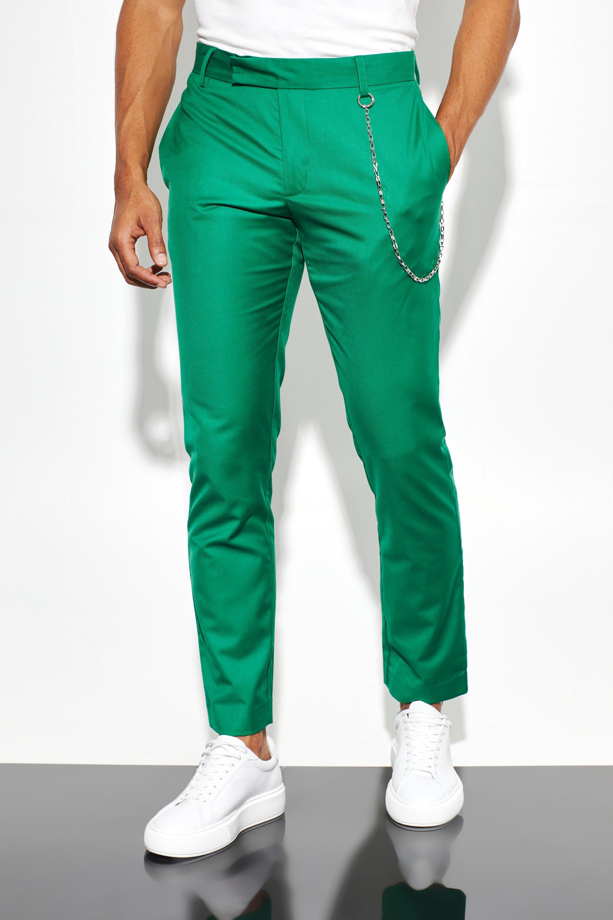 Dark green Slim Fit Suit Pants with Chain Detail