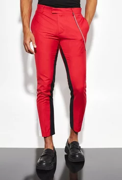 Skinny Crop Colourblock Suit Trousers red