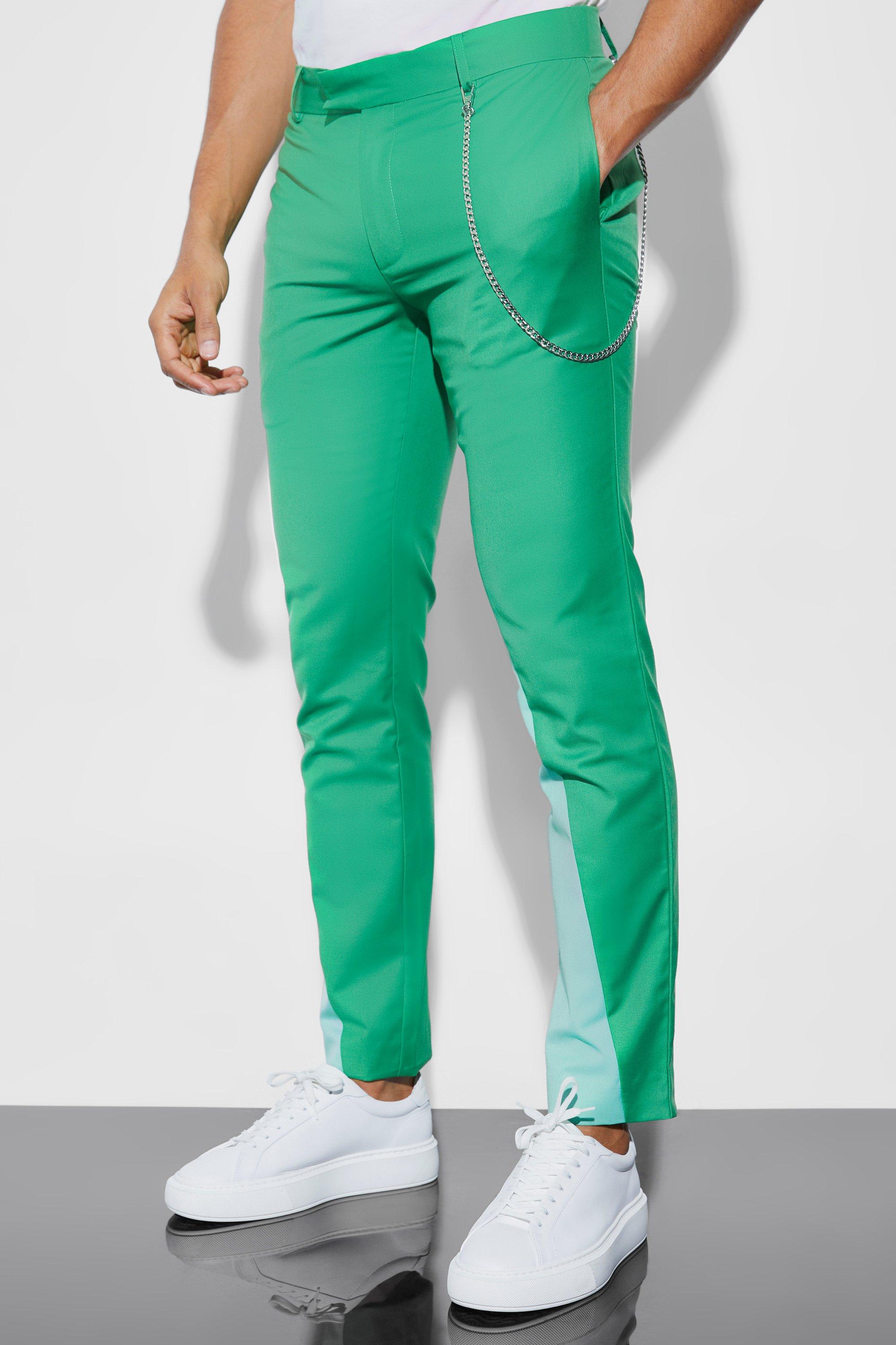 Green Skinny Colourblock Suit Trousers