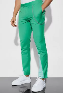 Green Skinny Colourblock Dress Pants