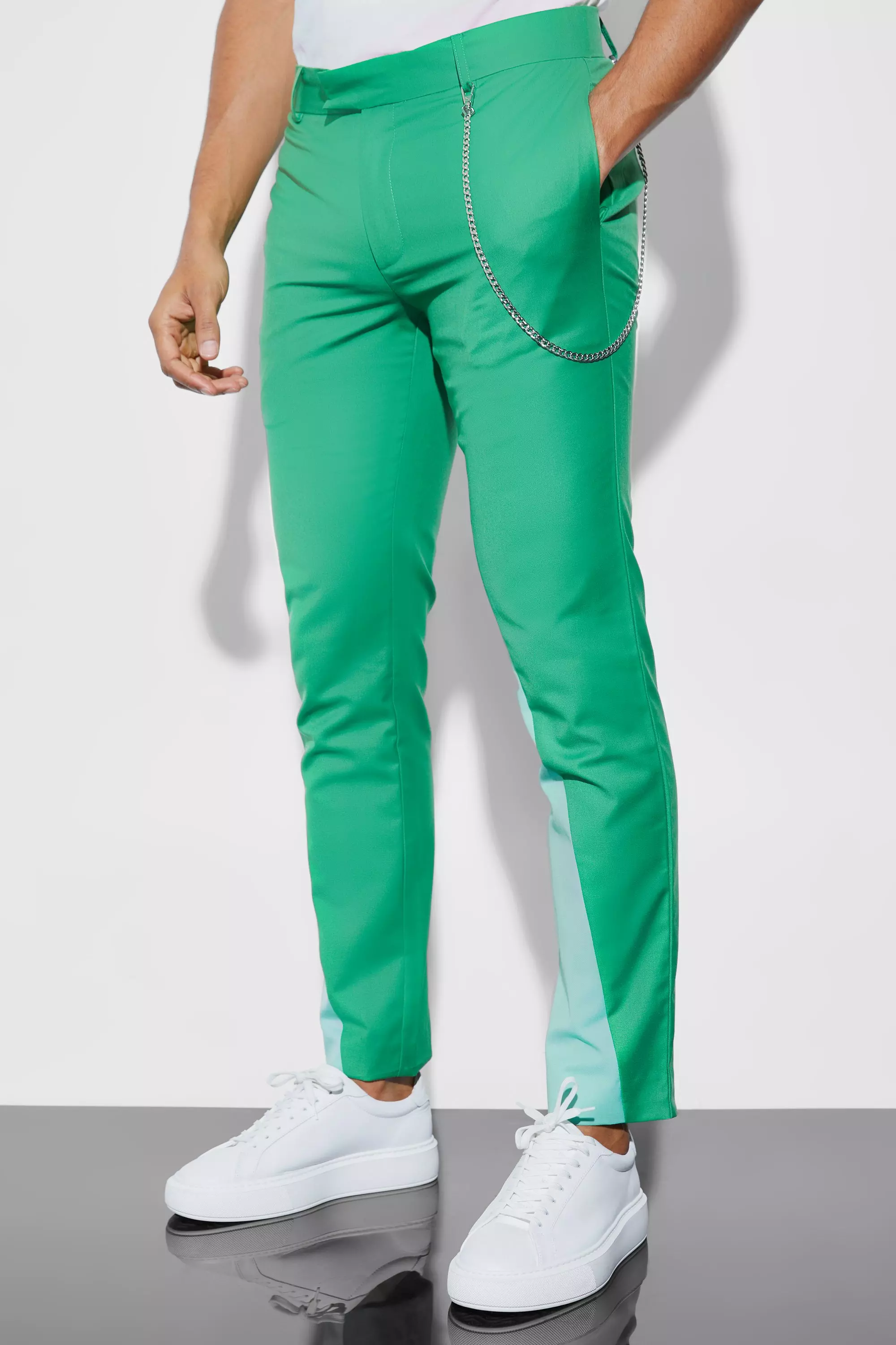 Skinny Colourblock Suit Pants Green