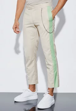 Slim Side Panel Crop Suit Trousers pale green