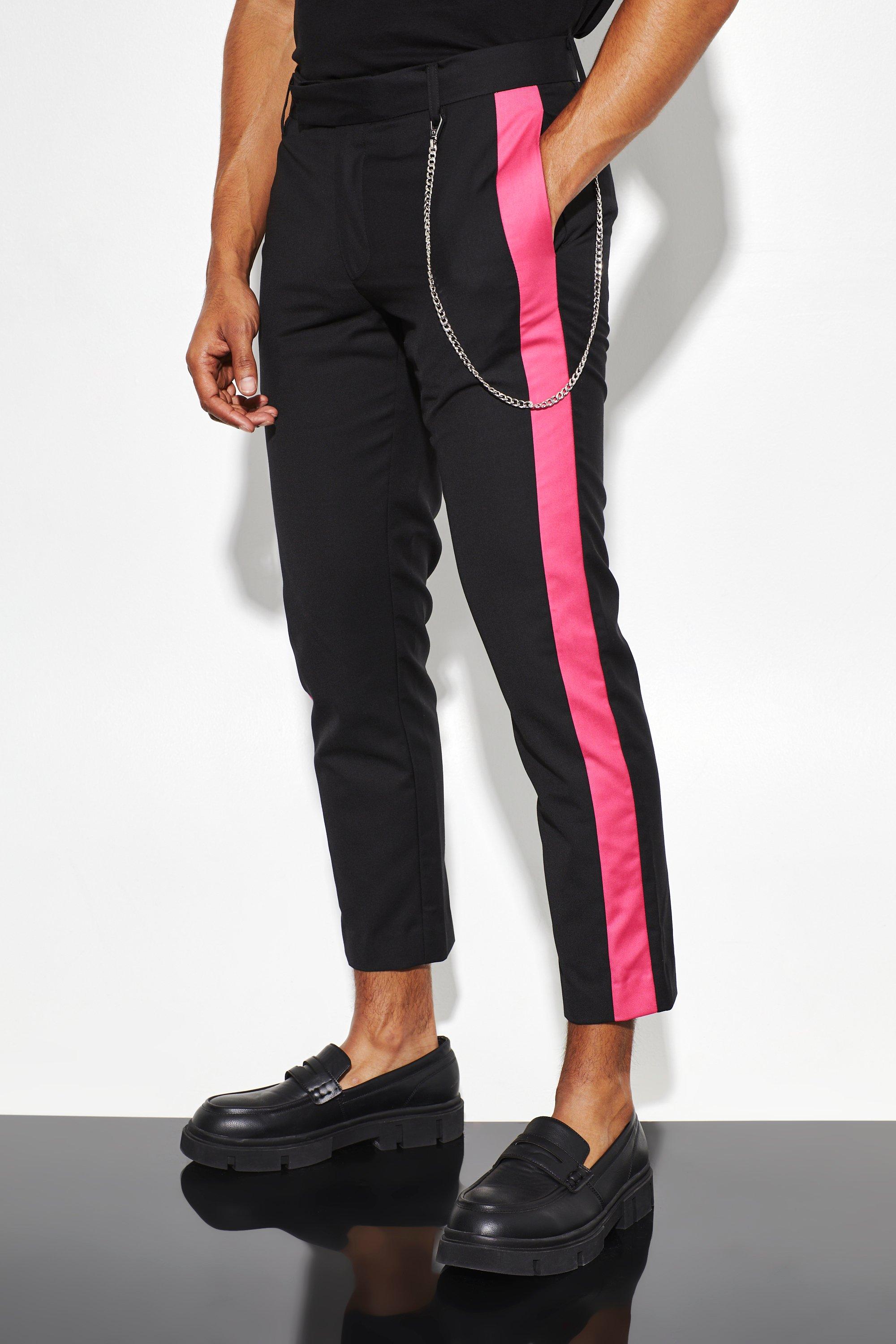 Pantalon de costume ajusté à bandes contrastantes, Fuchsia