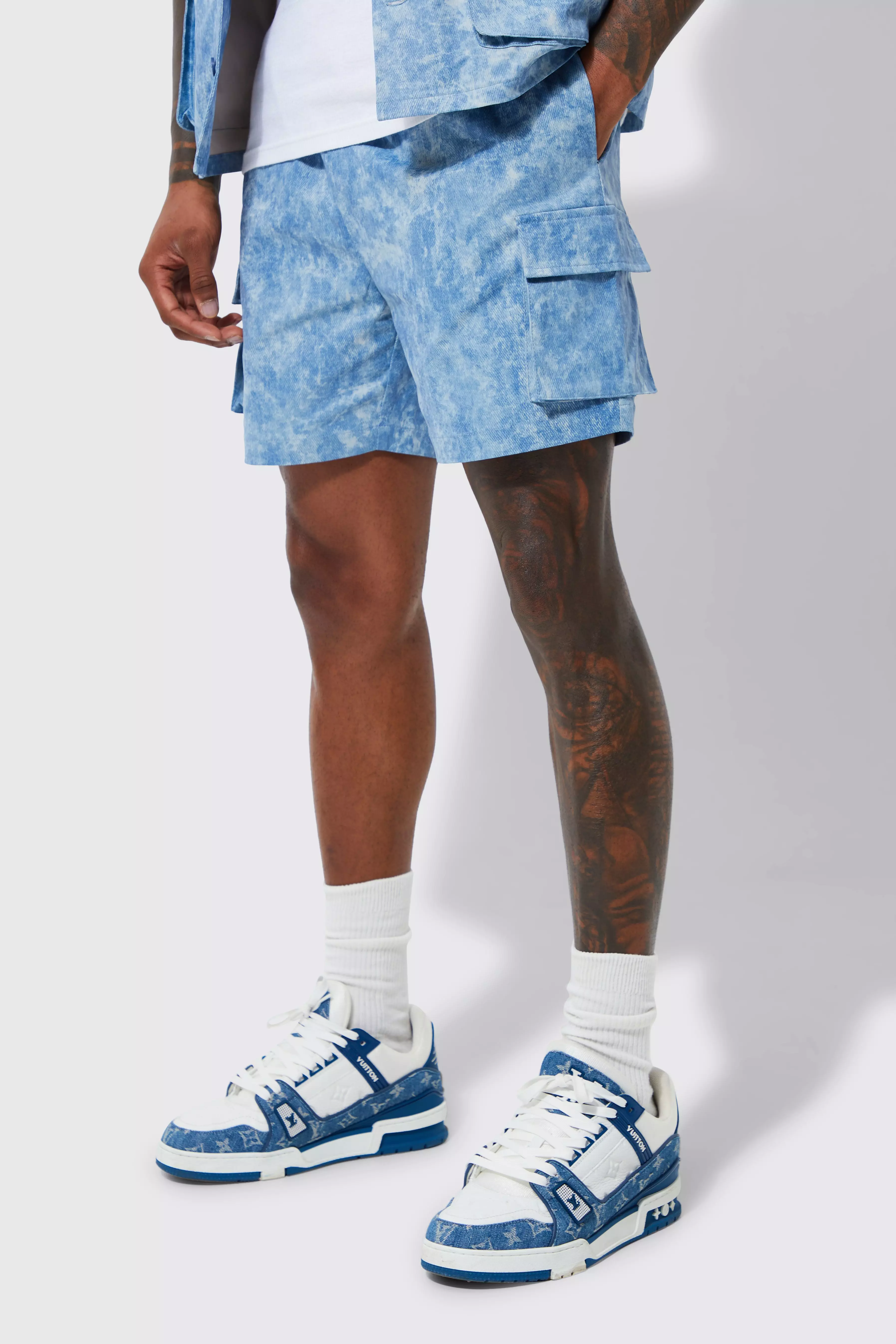 Blue Elasticated Waistband Cargo Short