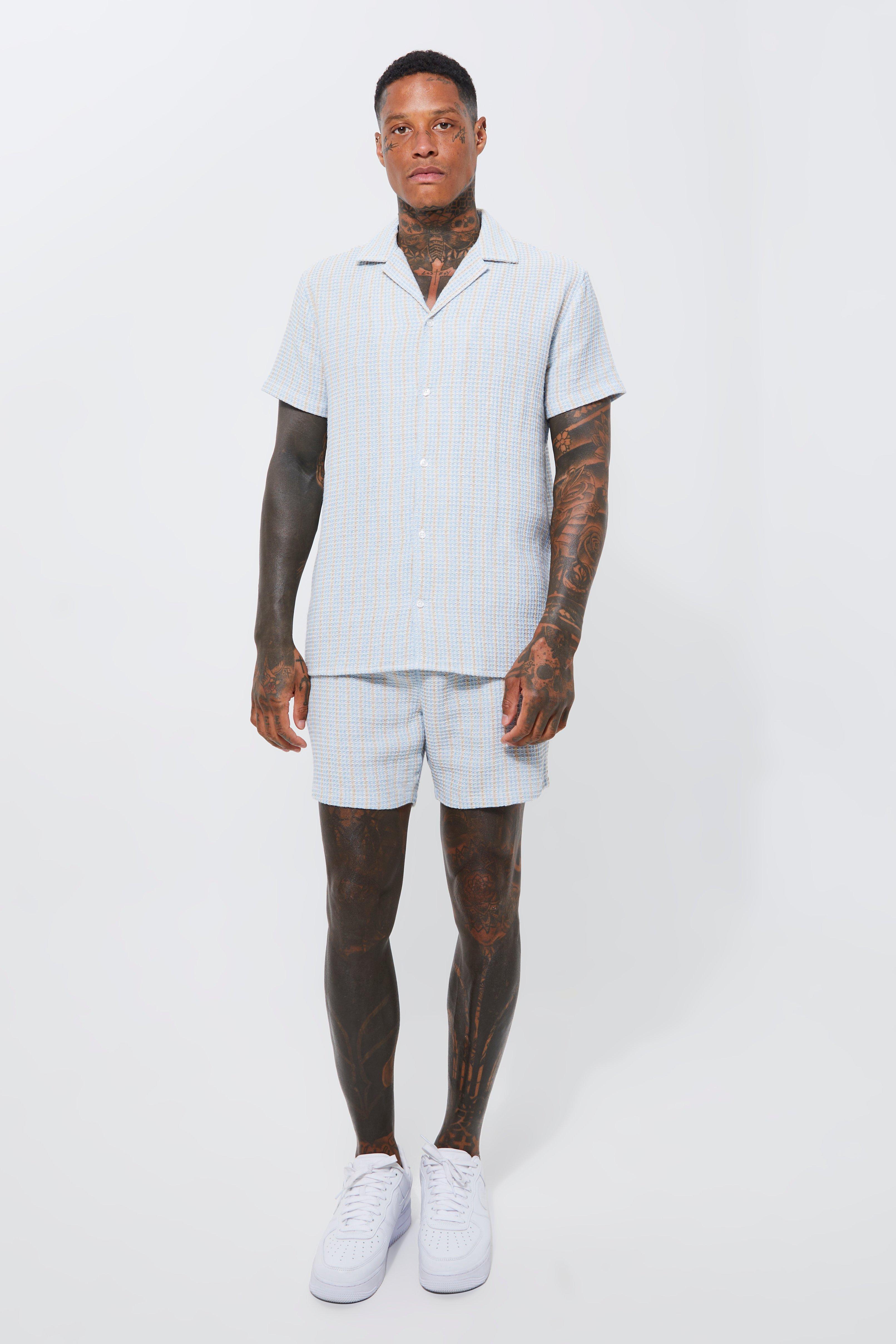 boohooMAN Men's Short Sleeve Revere Textured Shirt