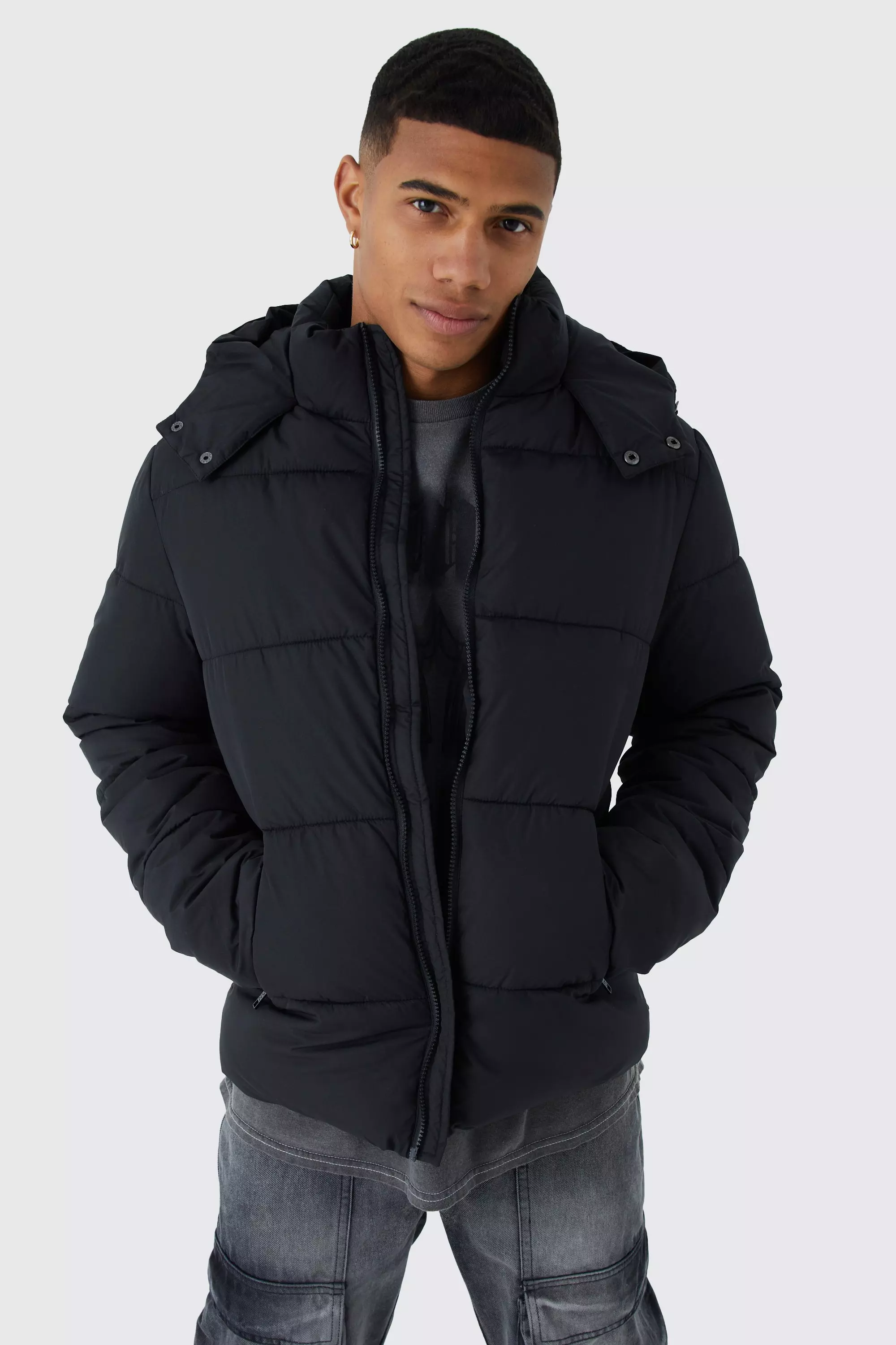 Hooded Matte Puffer Jacket in Black Black