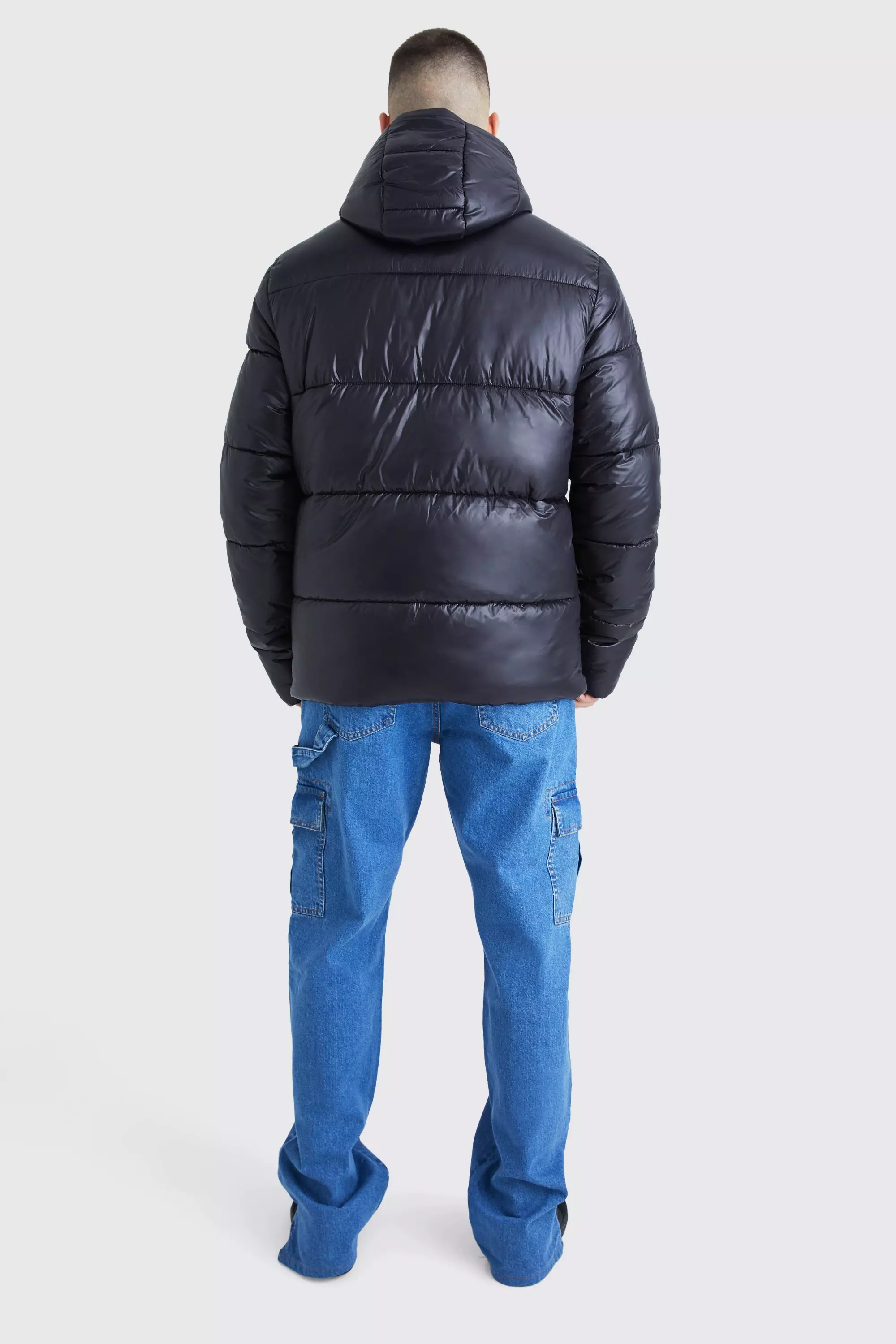 Piumino Tall Extra Lucido Con Cappuccio Nero, Black immagine alternativa
