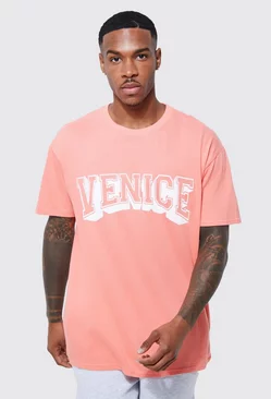 Loose Venice Graphic Print T-shirt coral