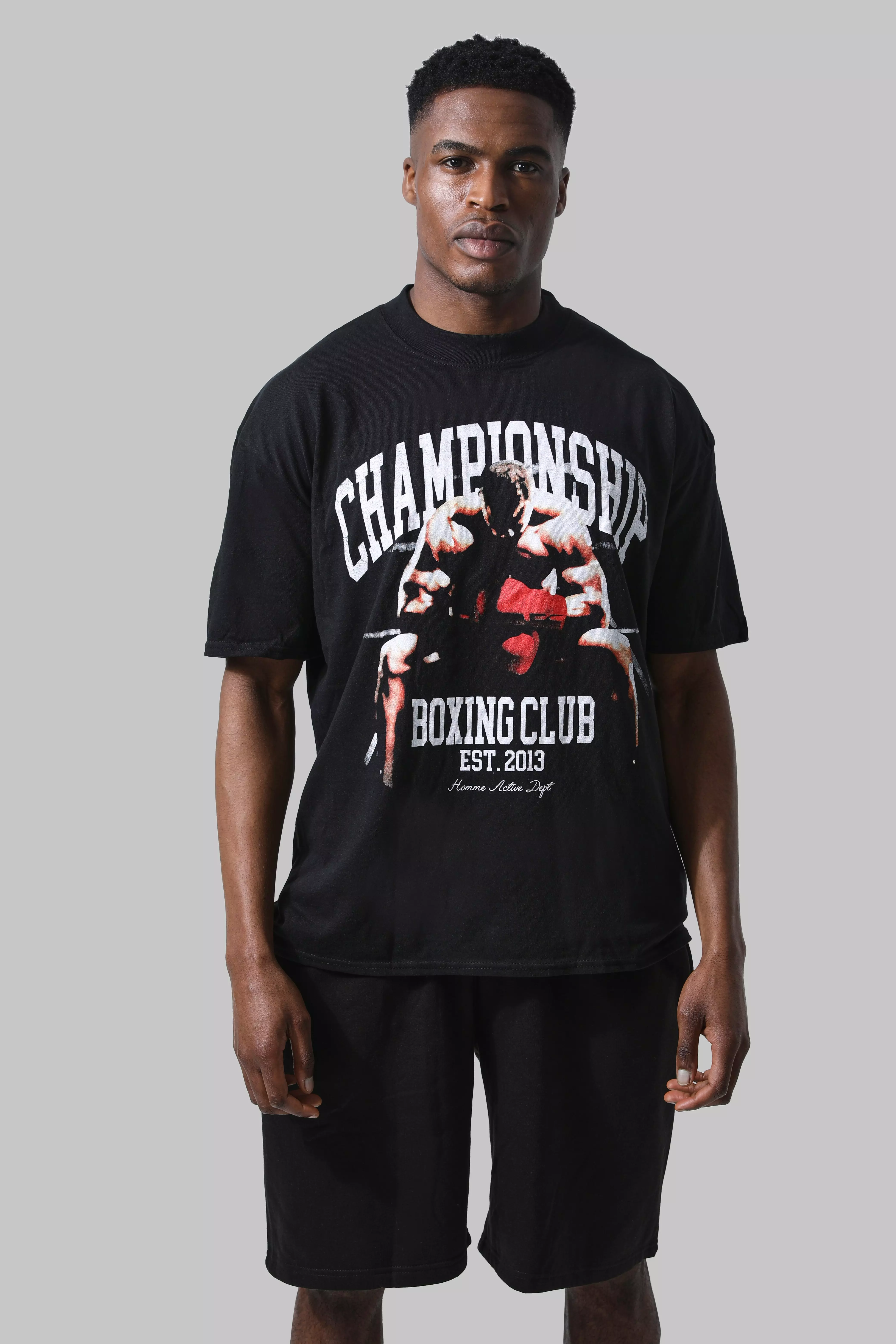 Man Active Oversized Boxing Club T-shirt Black