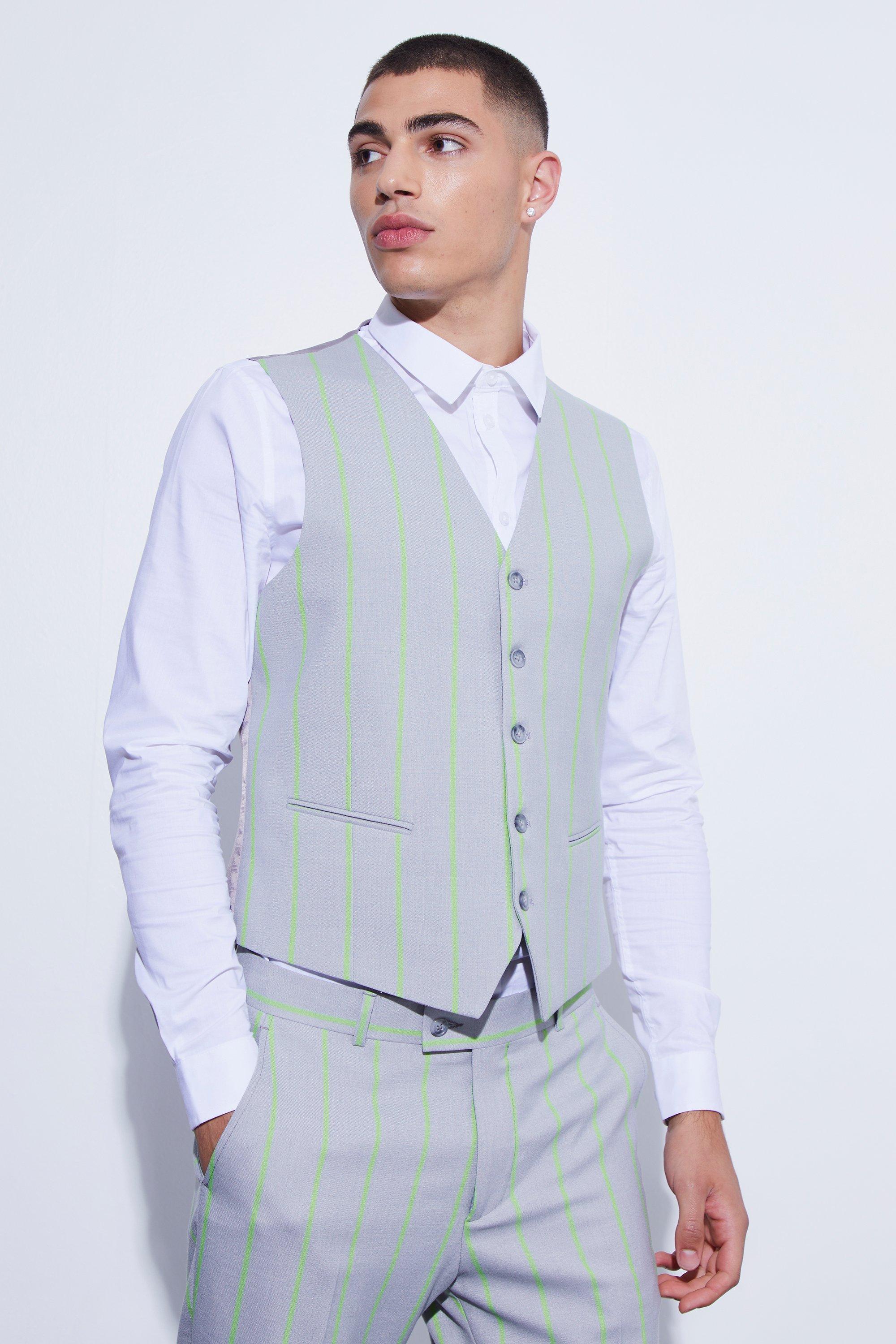 Light grey Slim Wide Stripe Waistcoat