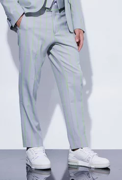 Slim Crop Wide Stripe Suit Trouser light grey