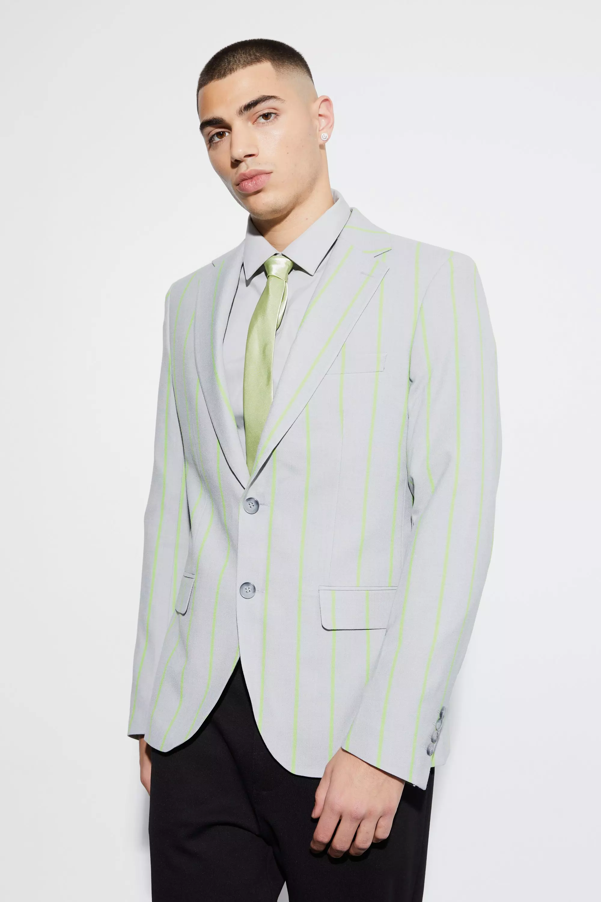Light grey Slim Crop Wide Stripe Suit Trouser alternative image
