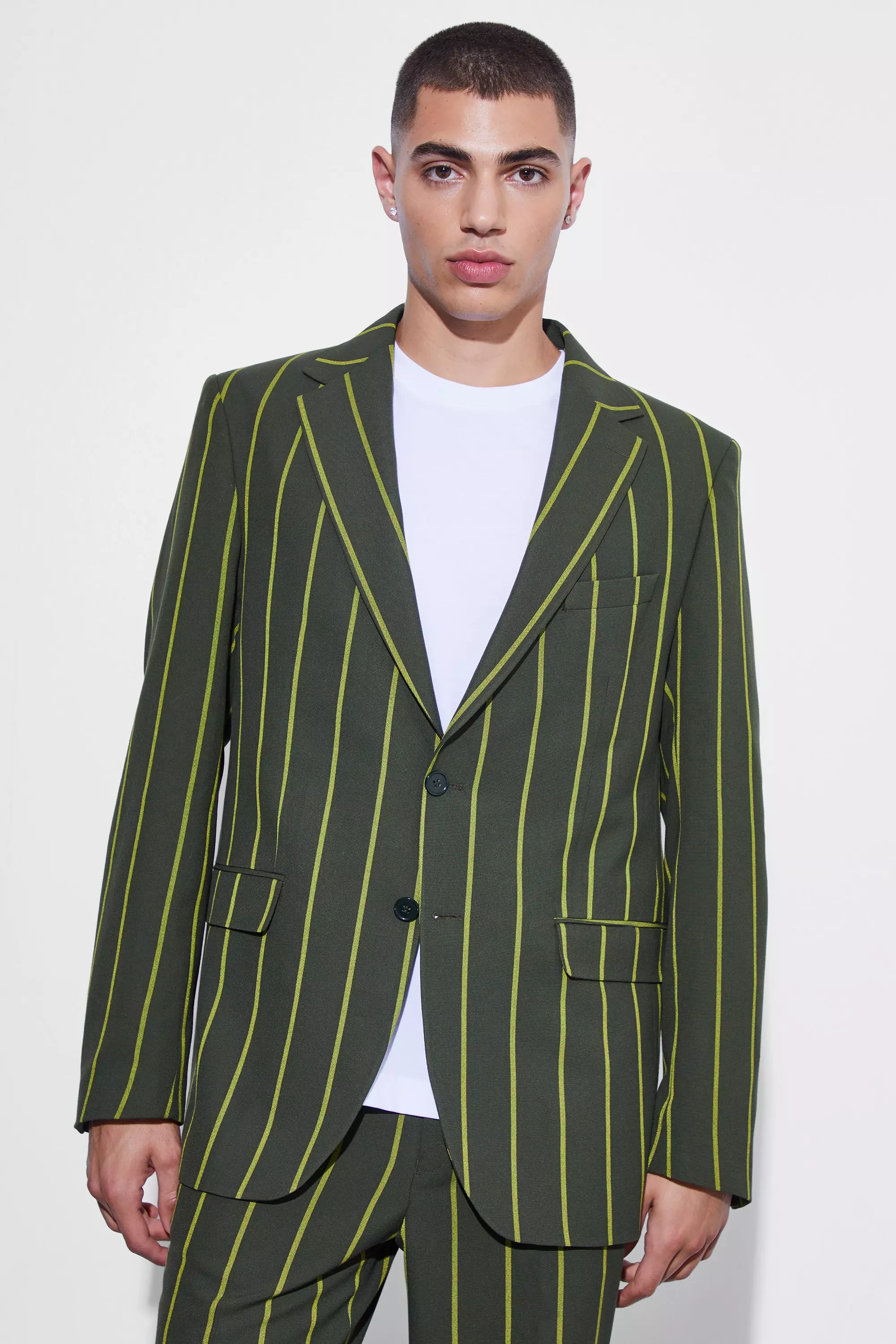 Forest Relaxed Single Breasted Wide Stripe Suit Jacket alternative image