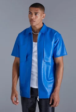 Pu Oversized Panel Detail Shirt Cobalt