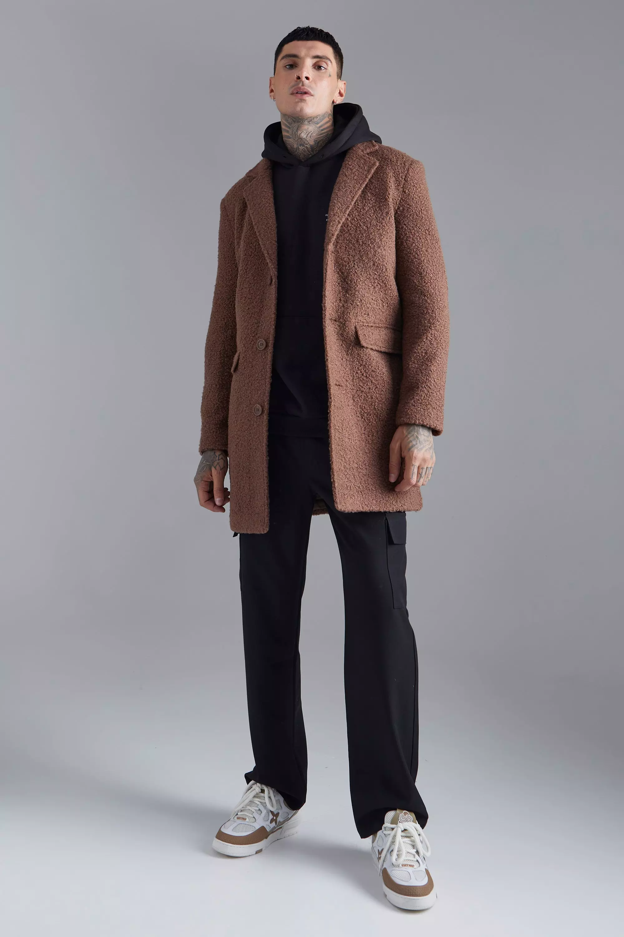 Single Breasted Boucle Overcoat Chocolate