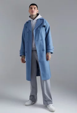 Blue Double Breasted Storm Flap Trench Overcoat