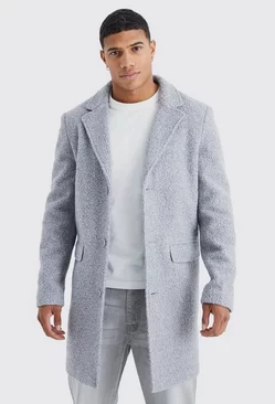 Single Breasted Boucle Overcoat Grey