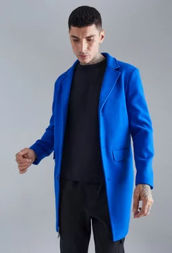 Single Breasted Wool Mix Overcoat Cobalt