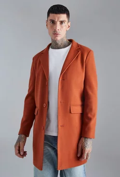 Single Breasted Wool Mix Overcoat Burnt orange