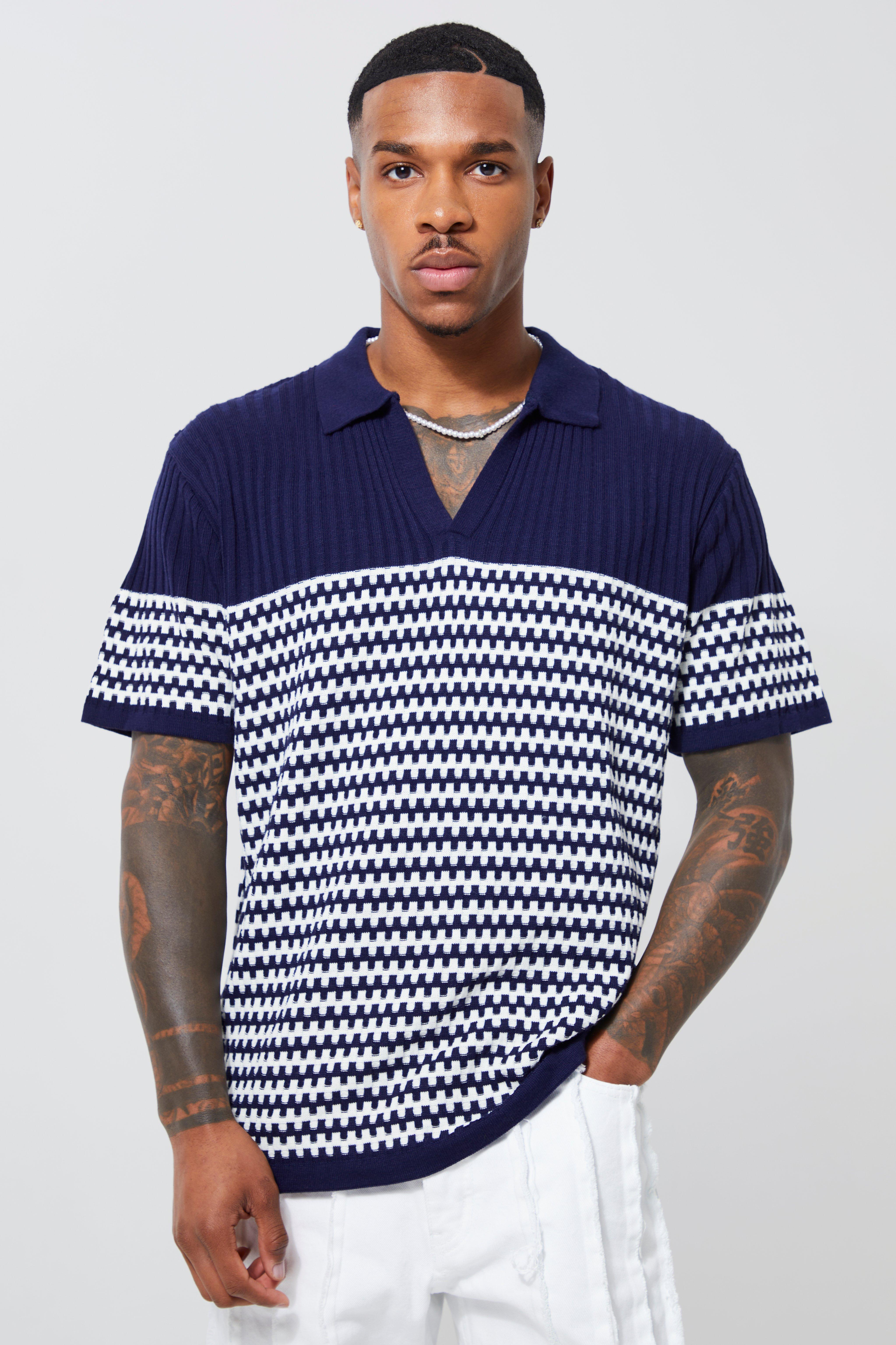 V Neck Striped Knitted Polo